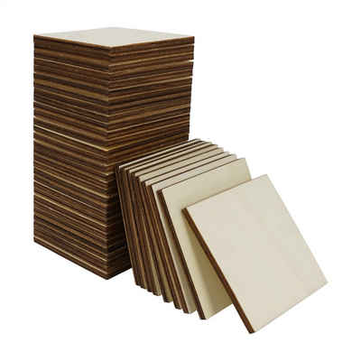 Belle Vous Leinwand Holzplatten Set - 60 Stück 7,5x7,5cm für DIY-Projekte, Quadratische Holzplatten - 60 Stück 7,5x7,5cm für DIY