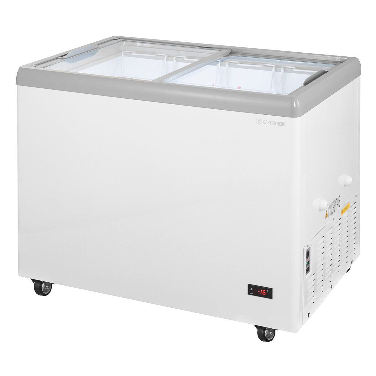 GastroHero Gefriertruhe Eiscreme Eistruhe 284 Liter LED Rollen Verkaufstruhe Gastronomie Kiosk ECTE284, 100 cm breit, 284 l, Schiebeglasdeckel, mit 4 Körben, abschließbar, Klimaklasse 7
