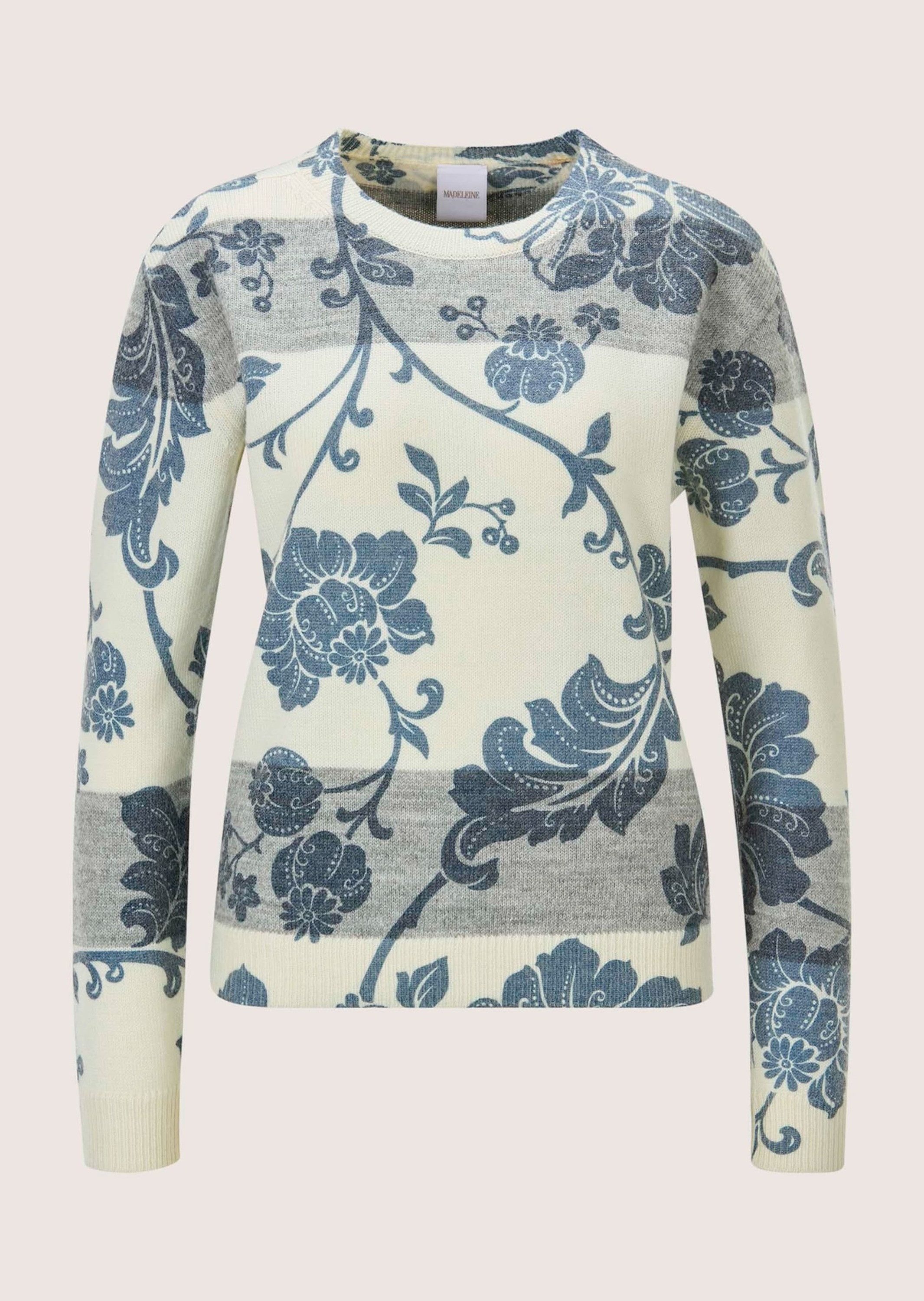 MADELEINE Strickpullover Rundhals-Pullover im Muster-Mix Rundhals Oberteil mit Muster, langärmelig, italienische Garnmischung