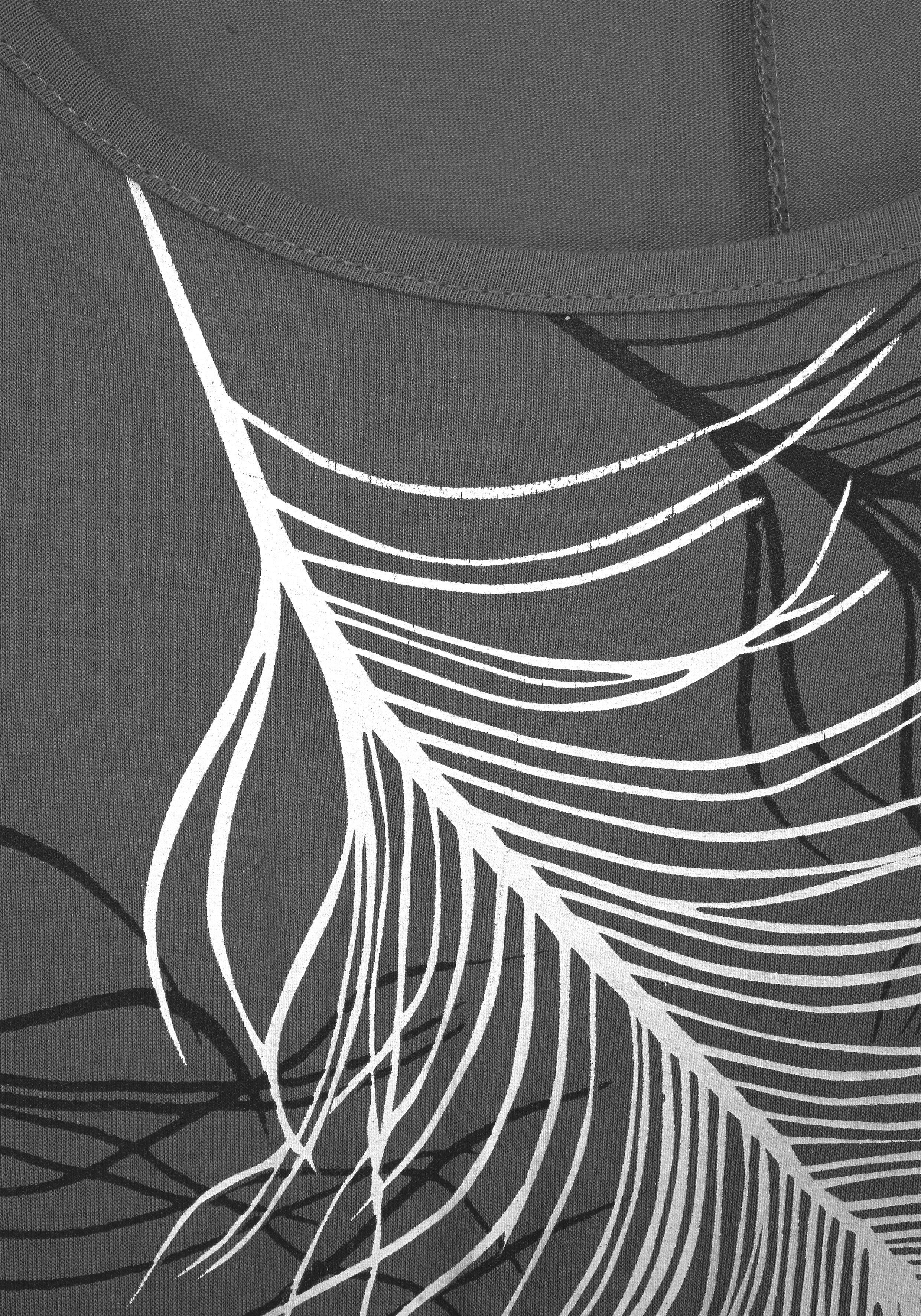Ärmeln mit Strandshirt den grau-bedruckt an Schlitzen LASCANA