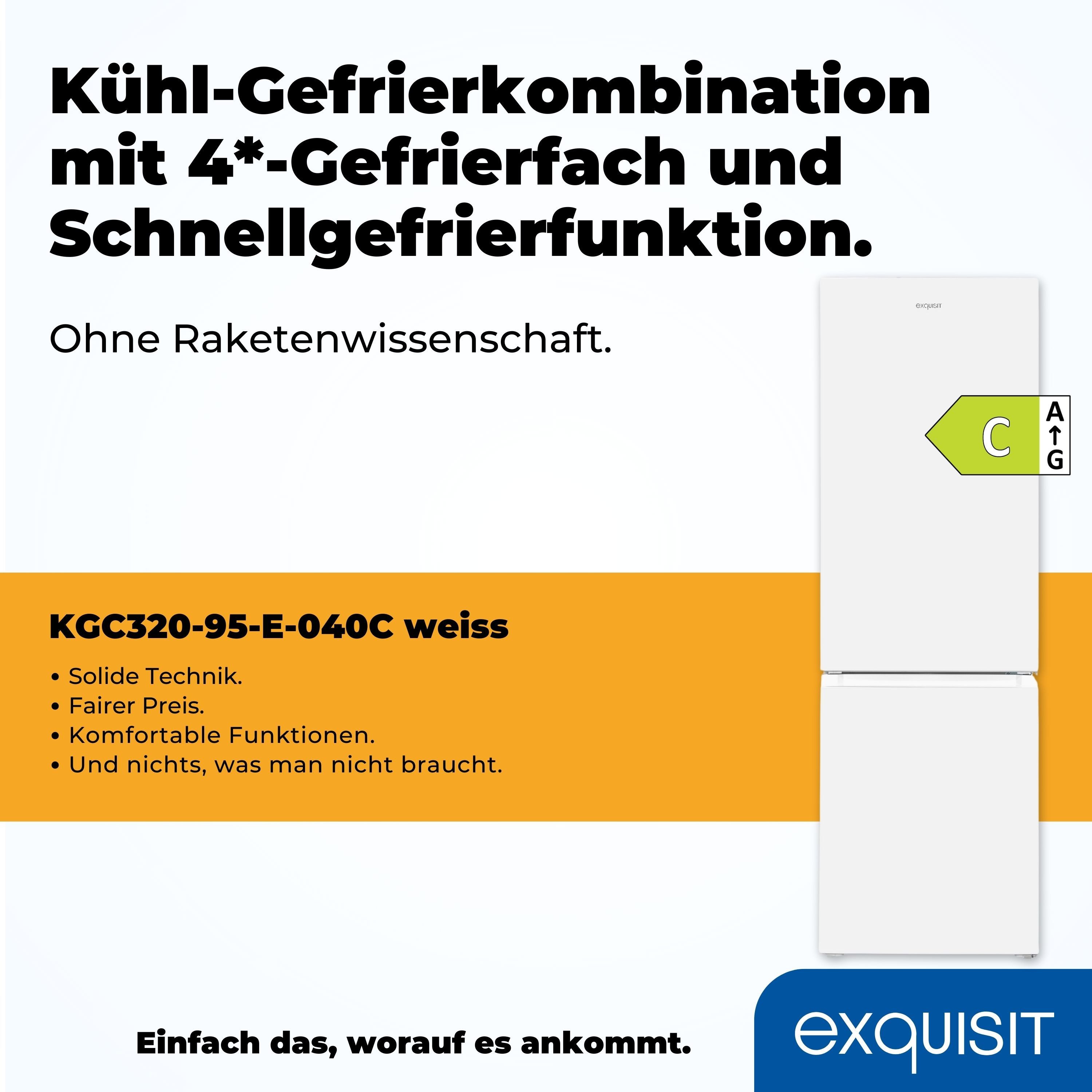 exquisit Kühl-/Gefrierkombination KGC320-95-E-040C, 185,8 cm hoch, 60 cm breit, 315 Liter Nutzinhalt, Elektronische Steuerung – Bild 4 von 5