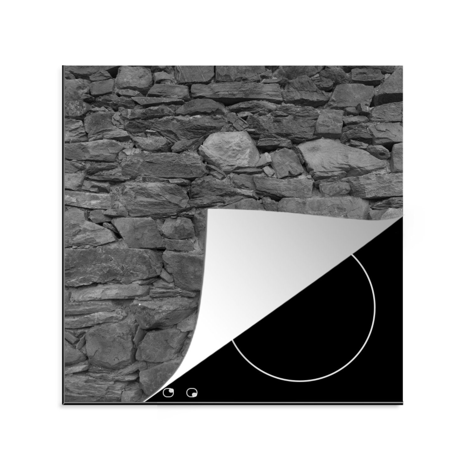 MuchoWow Herdblende-/Abdeckplatte Mauer mit losen Steinen, Vinyl, (1 tlg), 78x78 cm, Ceranfeldabdeckung, Arbeitsplatte für küche