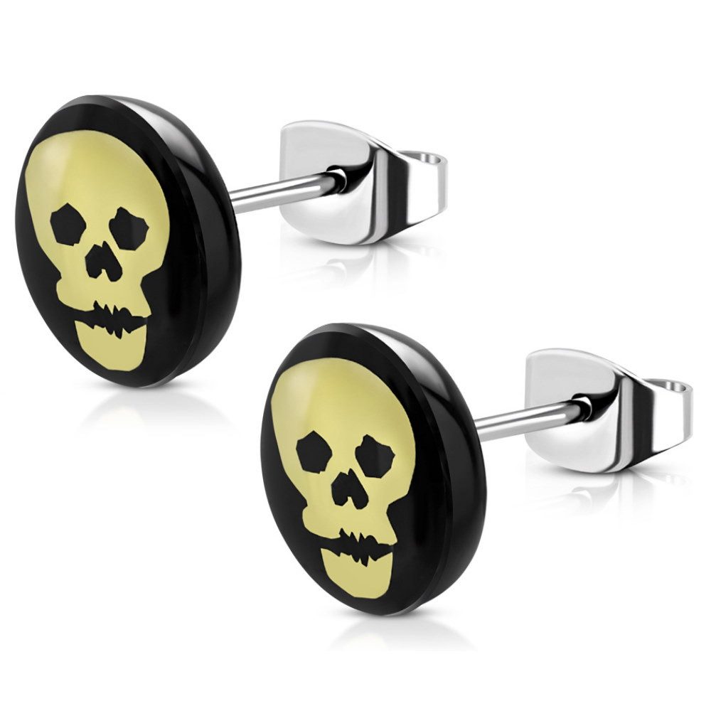 Ohrring-Set Ohrstecker rund Totenkopf 10mm Silber aus Edelstahl Unisex
