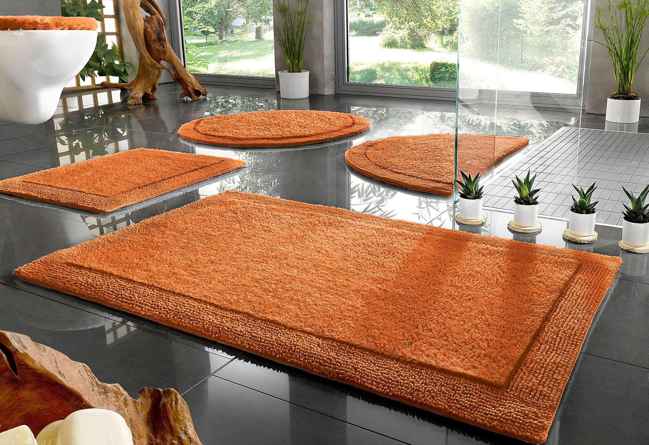 my home Badematte Kapra, Badvorleger, Badezimmer Teppich, Höhe 14 mm, beidseitig nutzbar, fußbodenheizungsgeeignet, strapazierfähig, Baumwolle, 2-tlg. Stand-WC Set, mit Bordüre, Badteppich, Badematte