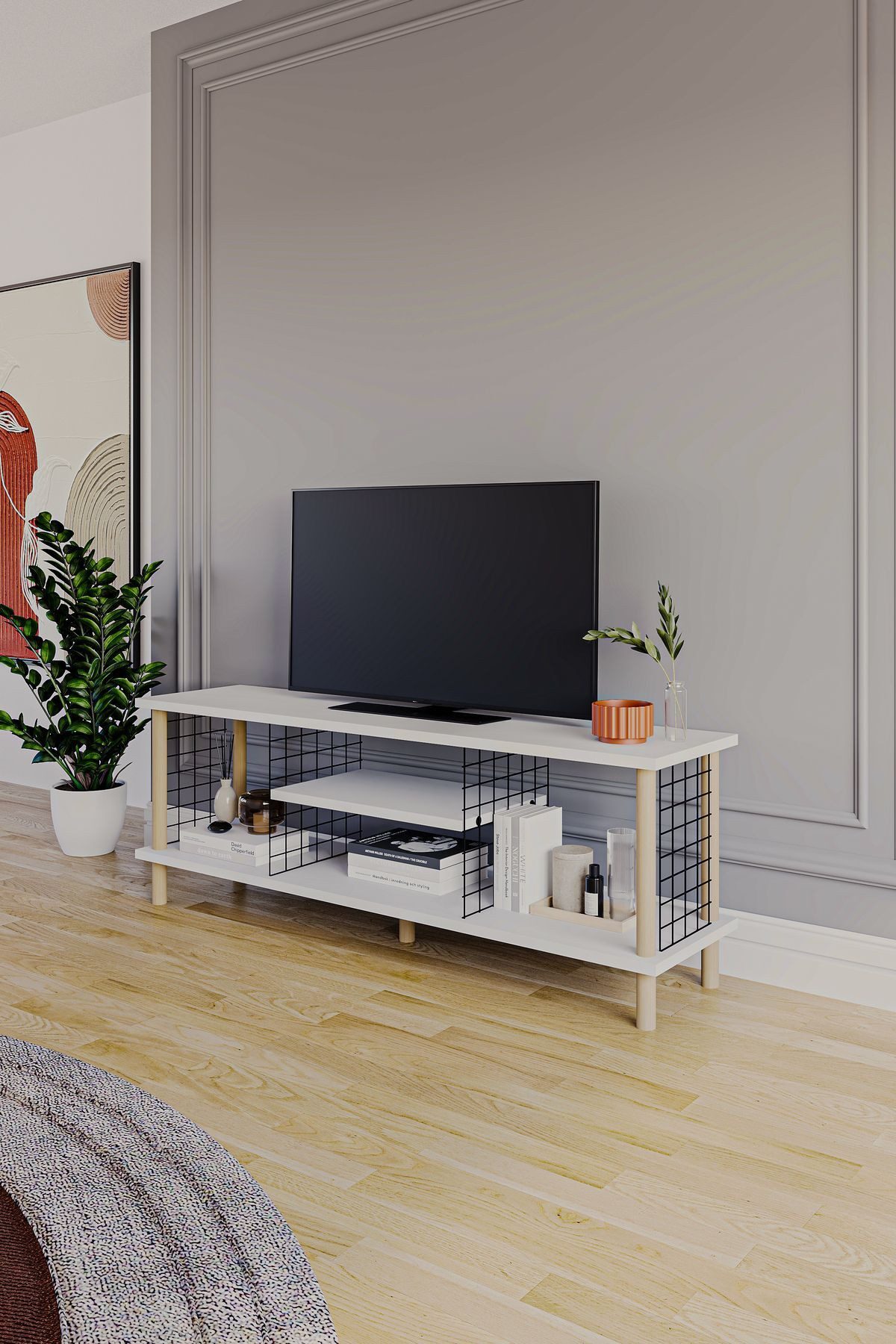 en.casa TV-Schrank (1-St) Offene Fächer mit Metalltrennwänden 91332218