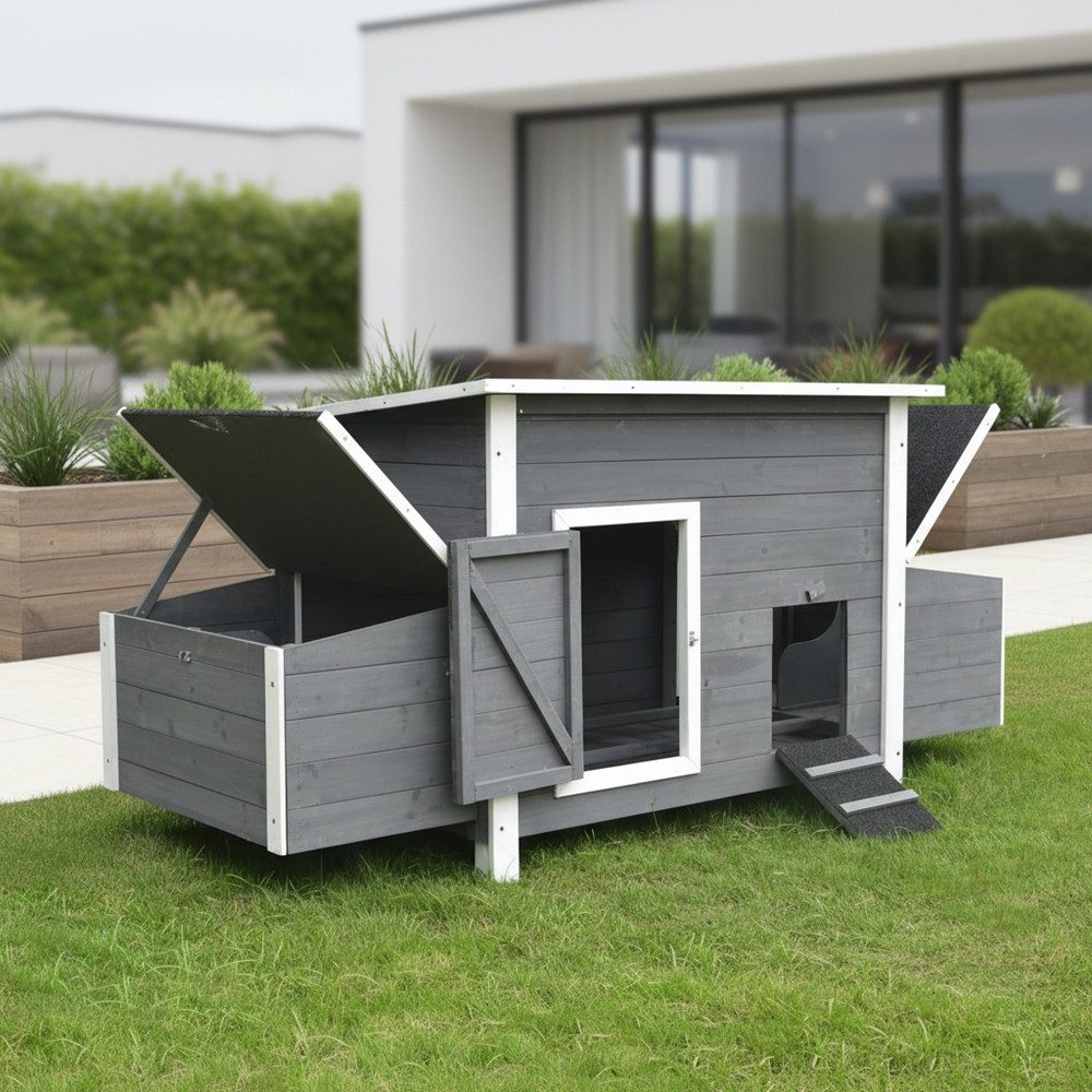 Mucola Hühnerstall Kleintierstall Hühnerhaus Geflügelstall Hühnervoliere 2 Eiablagen, 2 Nestboxen (von außen zugänglich), 4 Nistplätze, 2 Sitzstangen