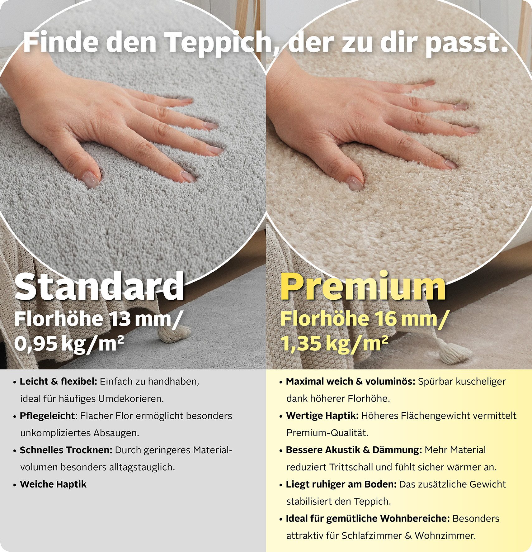 OTTO home Teppich Cali, in Standard- und Premium-Qualität, 13 mm oder 16 mm Höhe, rechteckig, Uni-Farben, kuschelig, & weich, waschbar, Wohnzimmer, Schlafzimmer