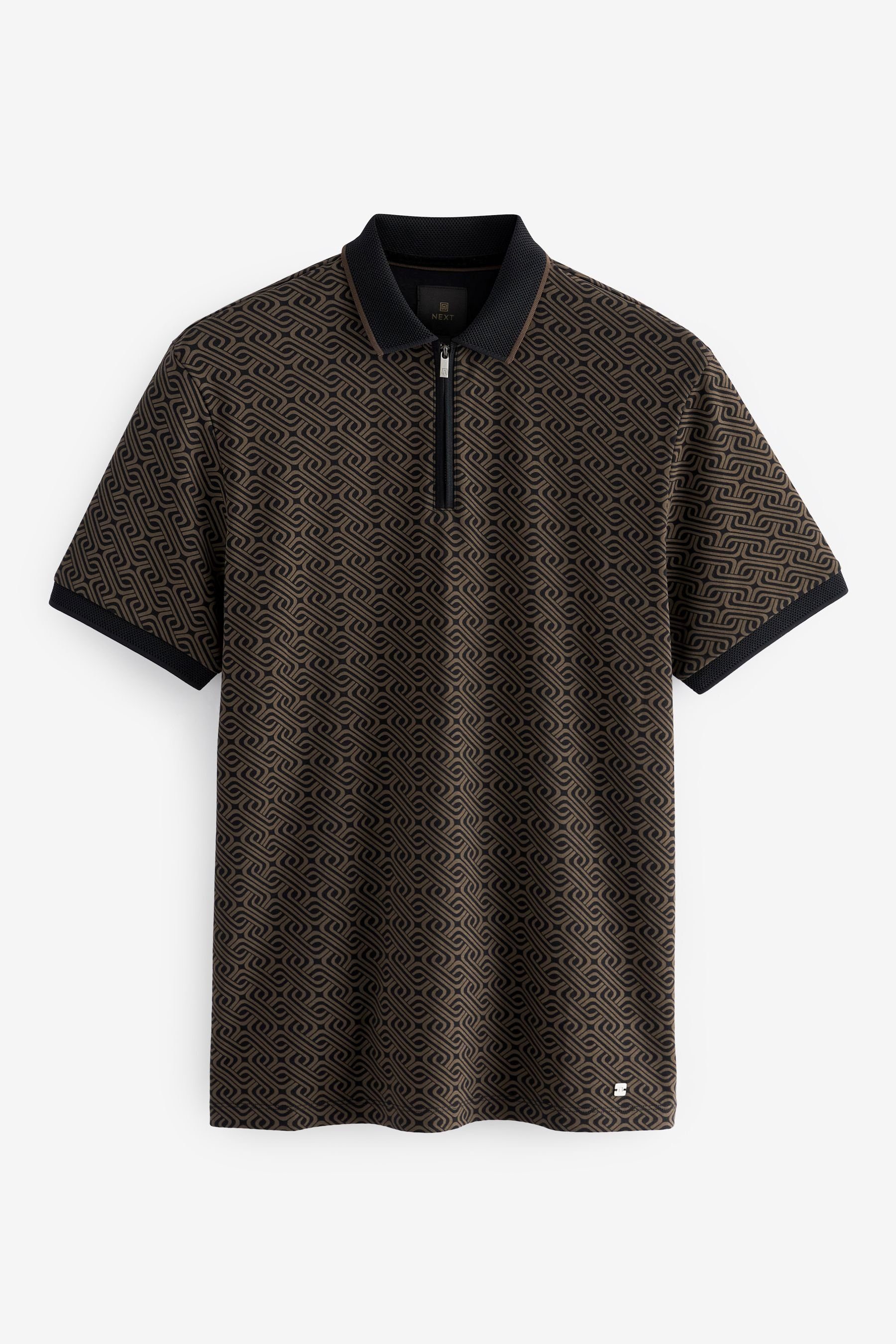 Next Poloshirt Polo-Shirt mit Geoprint (1-tlg) Neutral Brown/Black