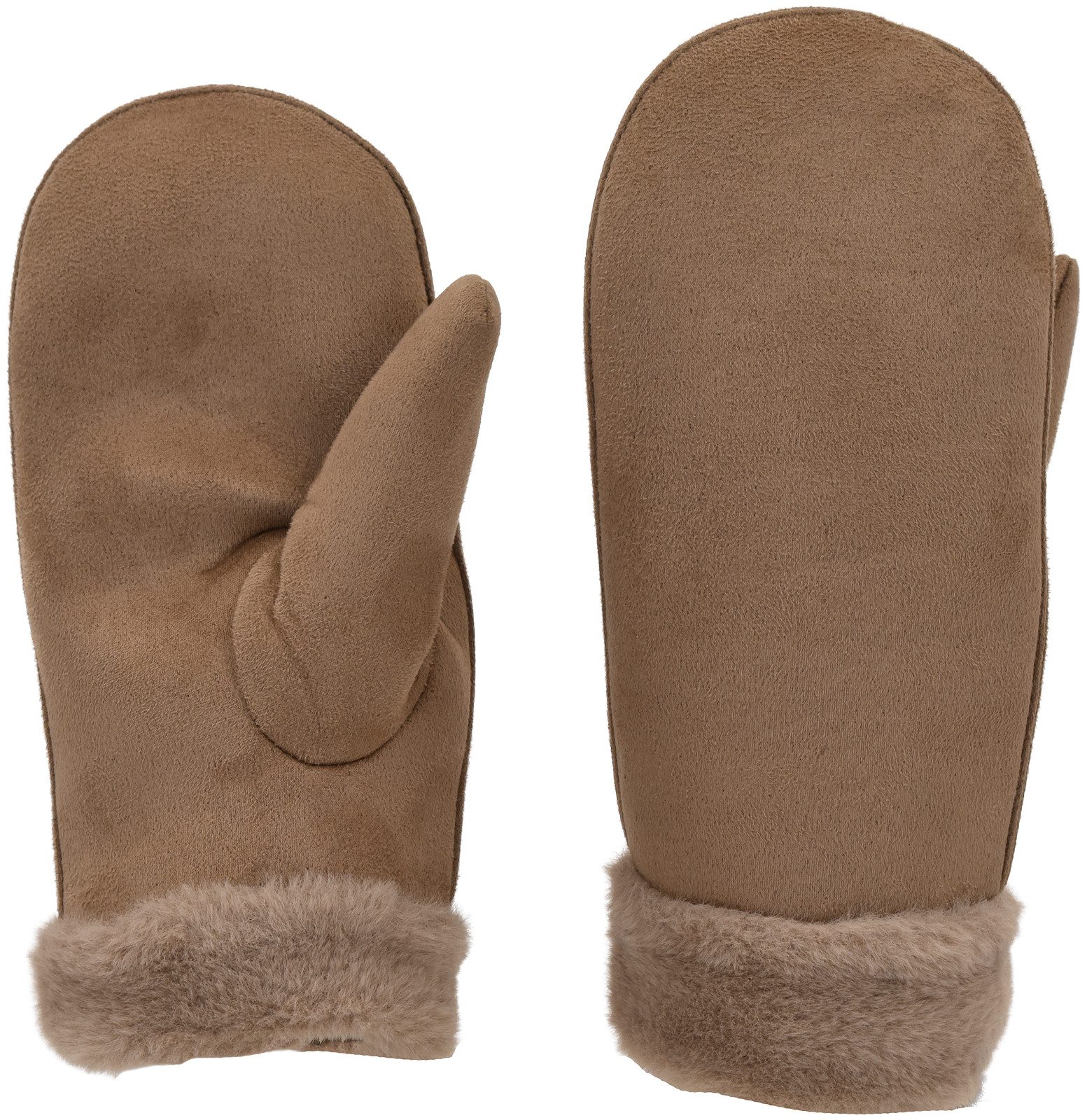 styleBREAKER Fäustlinge Veloursleder Optik Fäustlinge mit Kunstfell-Bund (1 günstig online kaufen