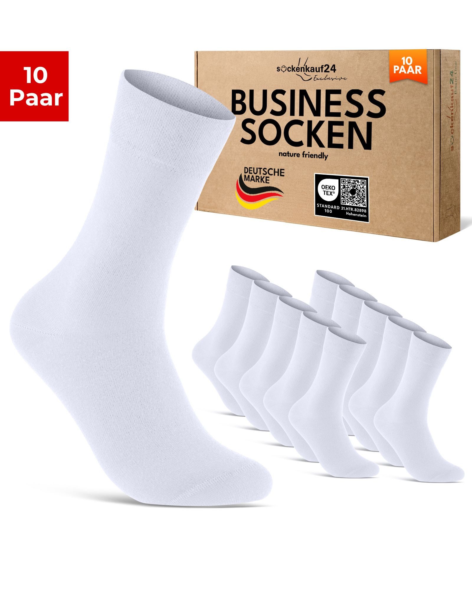 sockenkauf24 Businesssocken Premium Socken mit Komfortbund Herren & Damen Business Socken (Weiß, 10-Paar, 43-46) aus gekämmter Baumwolle mit Pique-Bund, ohne Naht