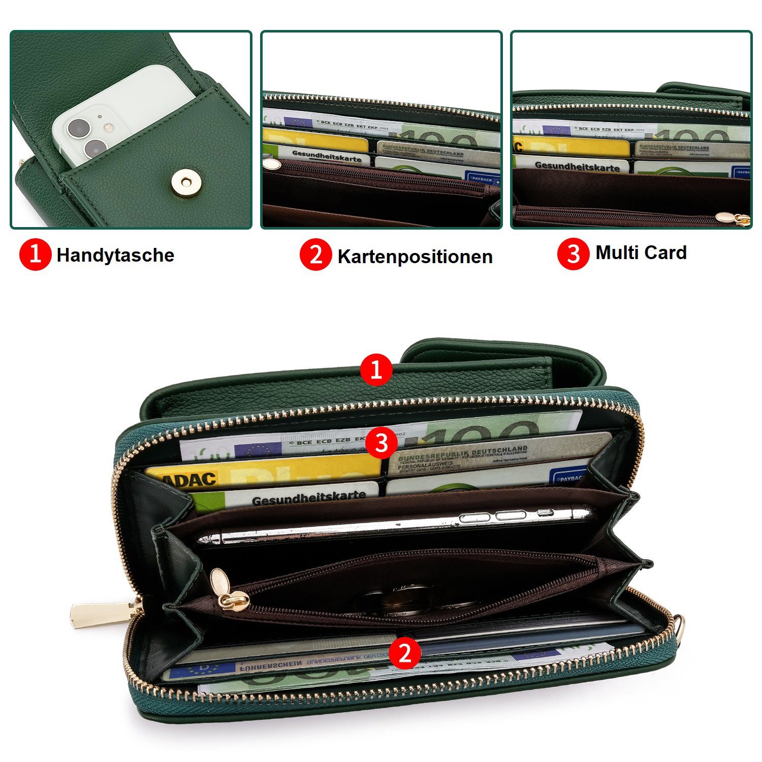 Frentree Schultertasche Damen Cross-Body Handtasche mit Handyfach und Portemonnaie, Umhängetasche mit vielen Fächern – Bild 3 von 5