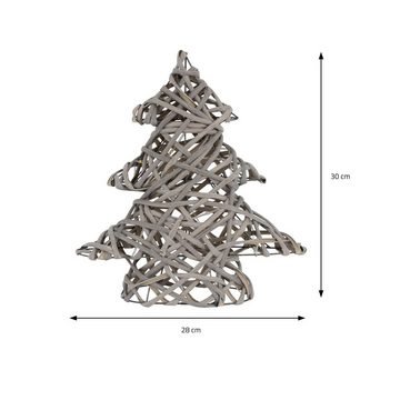 ECD Germany Künstlicher Weihnachtsbaum Dekobaum Weihnachten Weihnachtsbaum Lichterbaum Tanne Weihnachtsdeko, Rattan-Metall Grau Weihnachtsbaum mit Beleuchtung & Timer