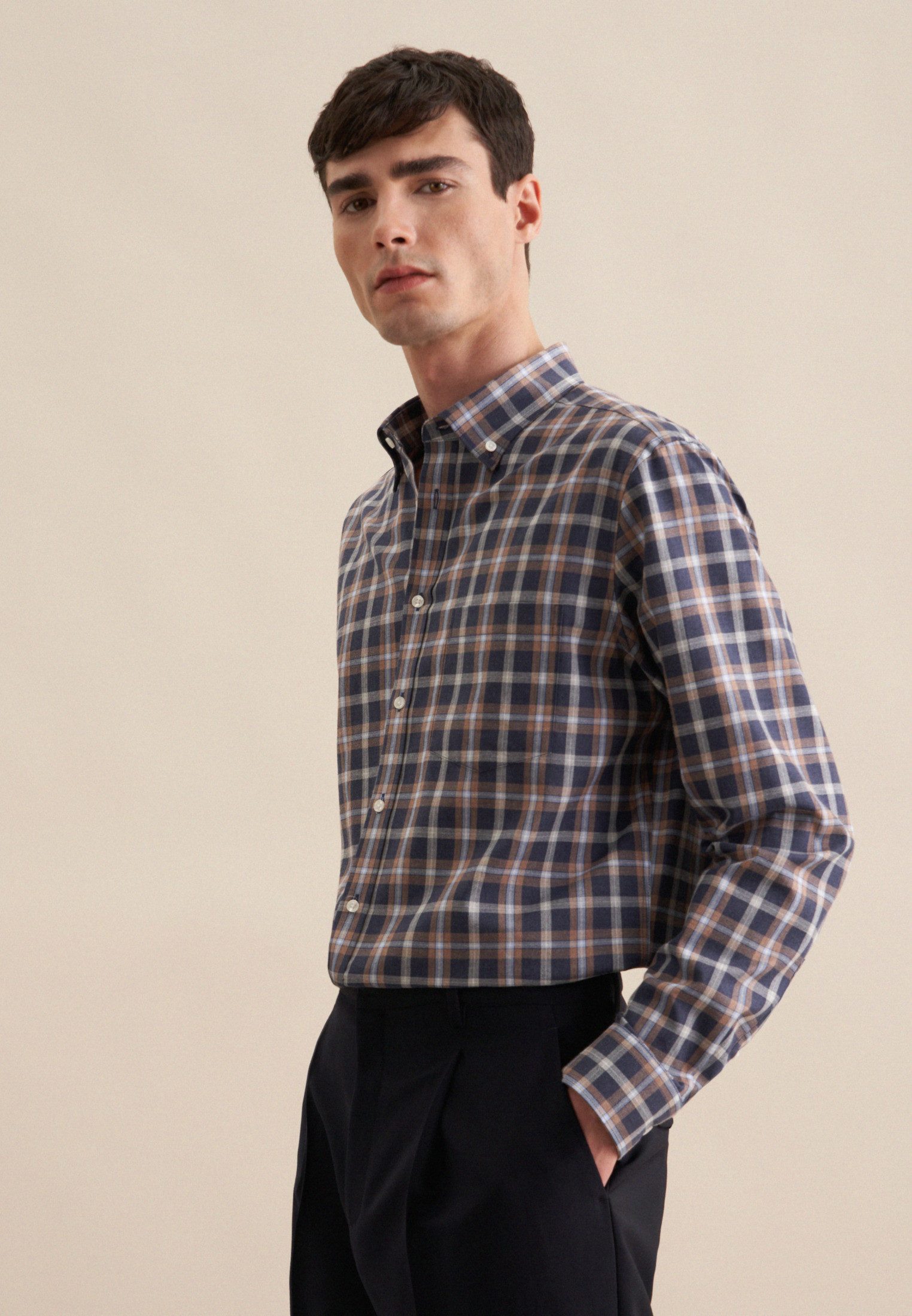seidensticker Flanellhemd Comfort Comfort Langarm Button-Down-Kragen günstig online kaufen