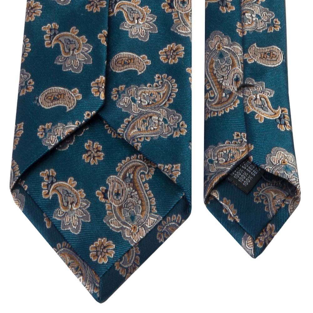 Krawatte (8 Seiden-Jacquard Krawatte Breit mit BGENTS Petrolblau Paisley-Muster cm)