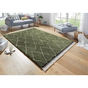 Teppich Hochflor Teppich Jade Olivgrün Creme, MINT RUGS, rechteckig, Höhe: 35 mm