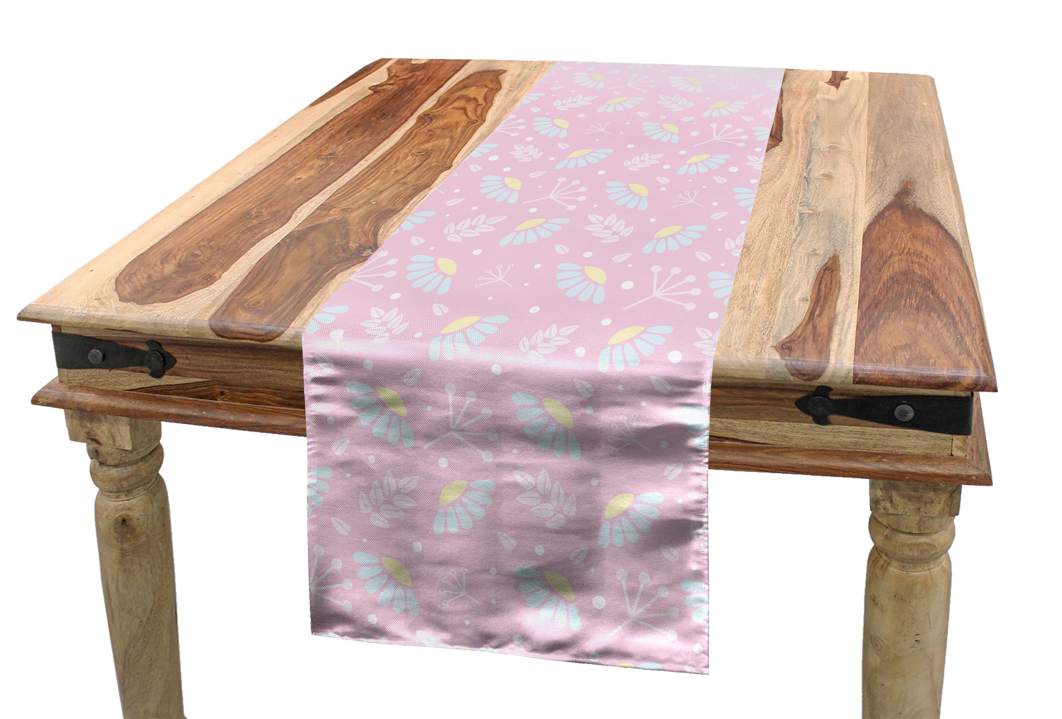 Abakuhaus Tischläufer Esszimmer Küche Rechteckiger Dekorativer Tischläufer, Blau Und Pink Pastellblumen Kräuter