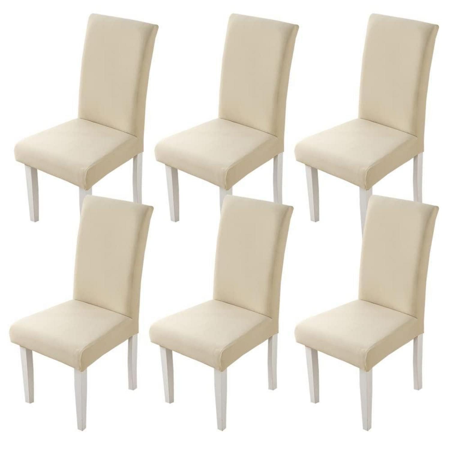 LuxusKollektion Stuhlbezug Stuhlhussen 6er Set Stretch waschbar abnehmbar Hochzeit Beige 6 Stück