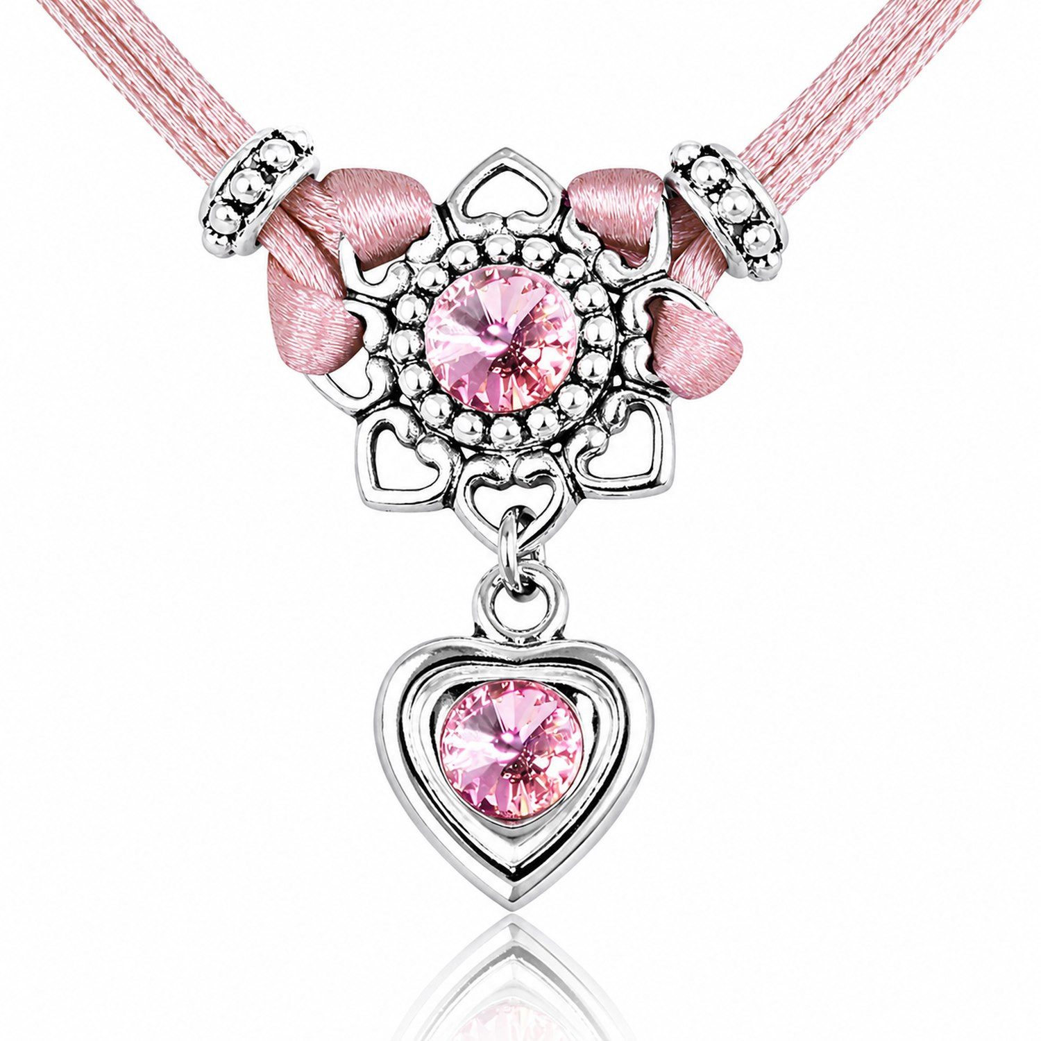 LUISIA® Kette mit Anhänger Chiara mit Herzblüte, Strassherz und Premium Kristallen (inkl. Schmuckbox)