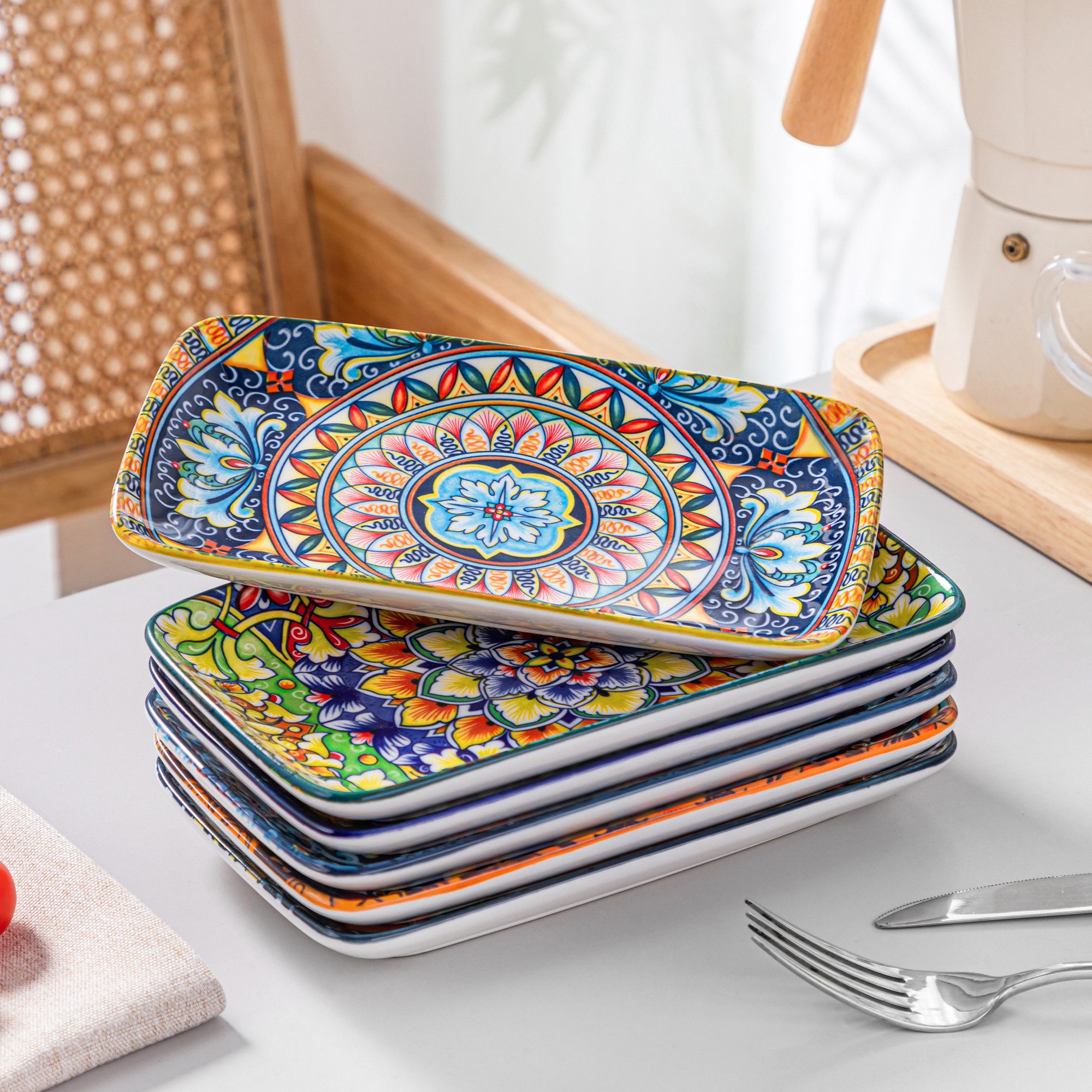 vancasso Sushiteller Sushi-Platte, Porzellan Servierteller, rechteckig, BOHO-Stil, (6 St)