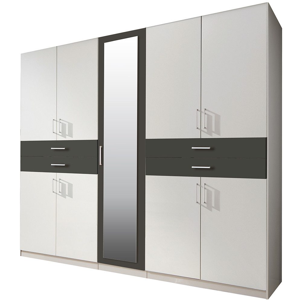 Lomadox Kleiderschrank TREVISO-43 Garderobenschrank Schlafzimmerschrank Schrank 225 cm breit modern weiß