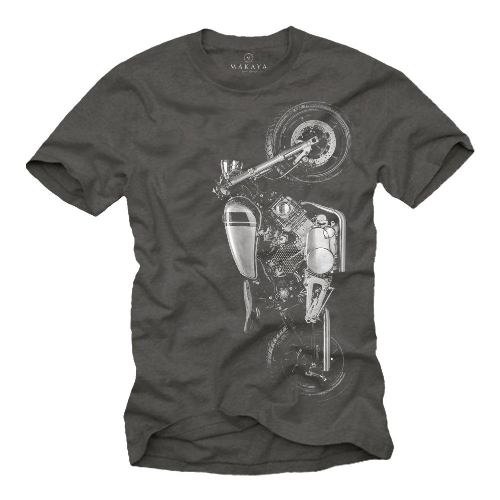 MAKAYA Print-Shirt Herren Motorrad Aufdruck XV Motiv Motorcycle Druck Bekleidung Männer mit Druck, aus Baumwolle Grau