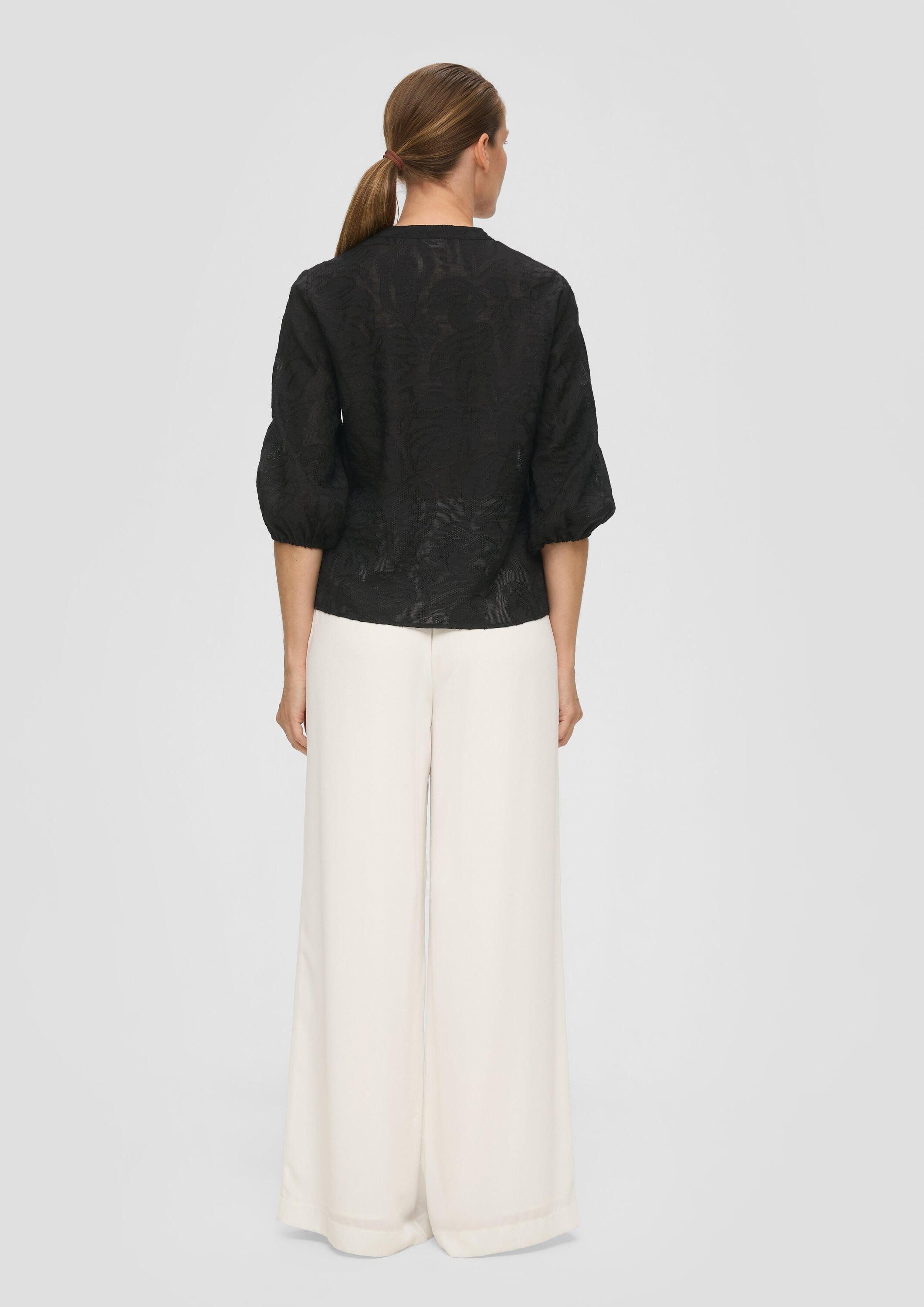 s.Oliver Kurzarmbluse Bluse Tunikabluse im Leaf-Design aus Viskosemix