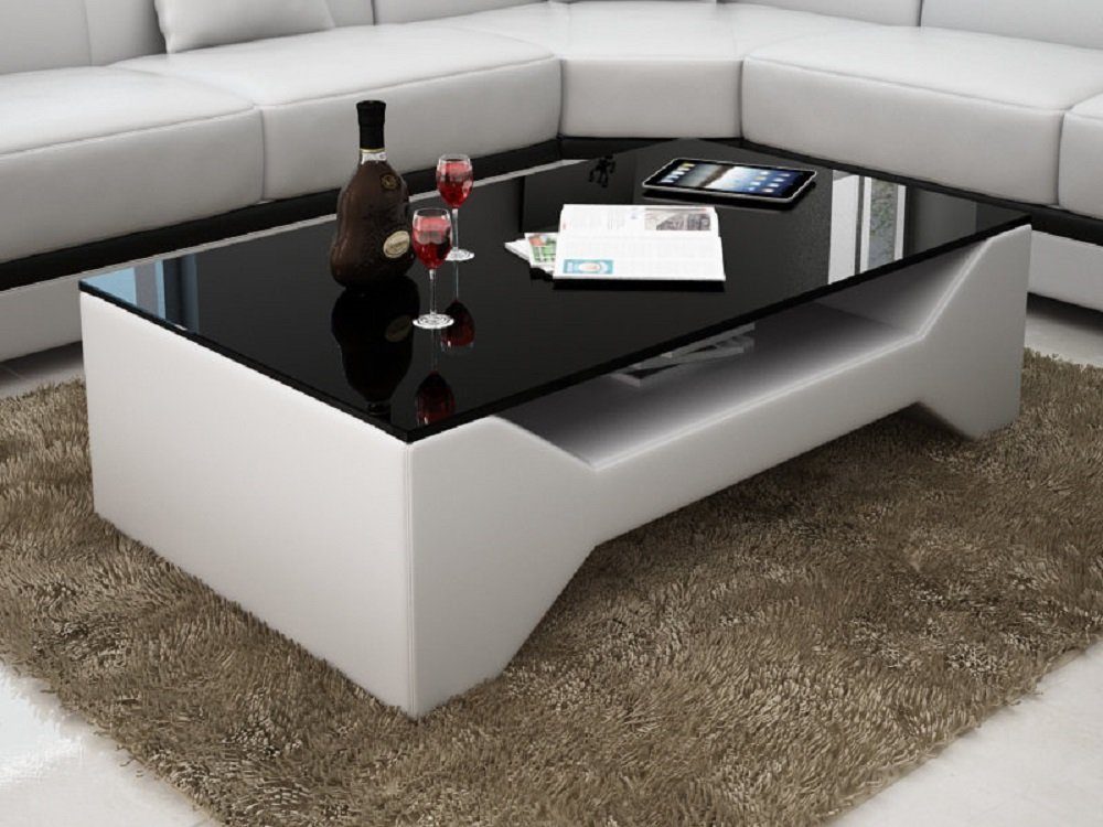 JVmoebel Sofa Glas Weiß Leder Klassischer Couchtisch Tische Designer Couchtisch Luxus Tisch