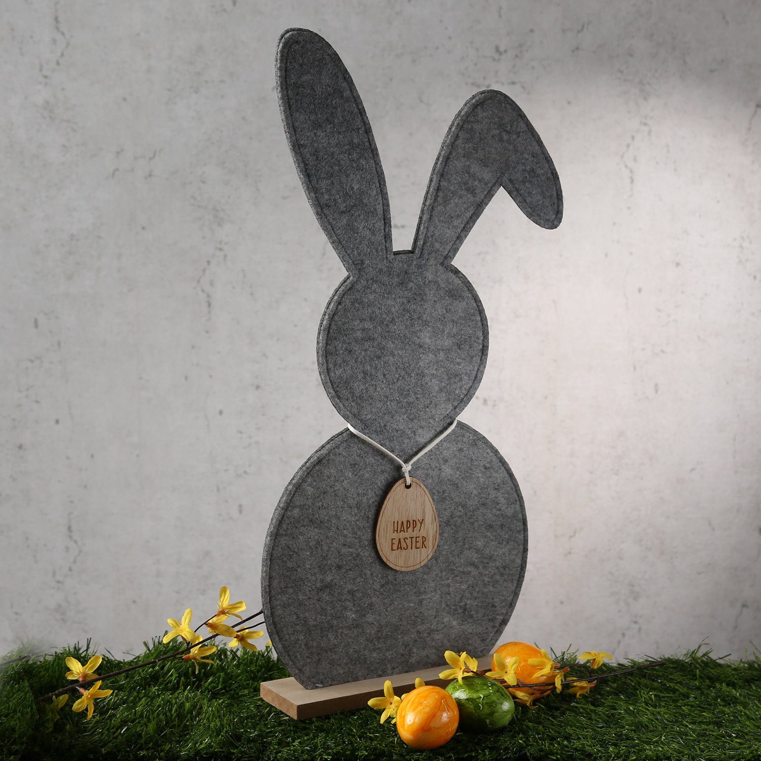 stehend H: auf Osterhase Osterhase Osterdeko MARELIDA Deko 52cm Hase Filz Figur Holzfuß