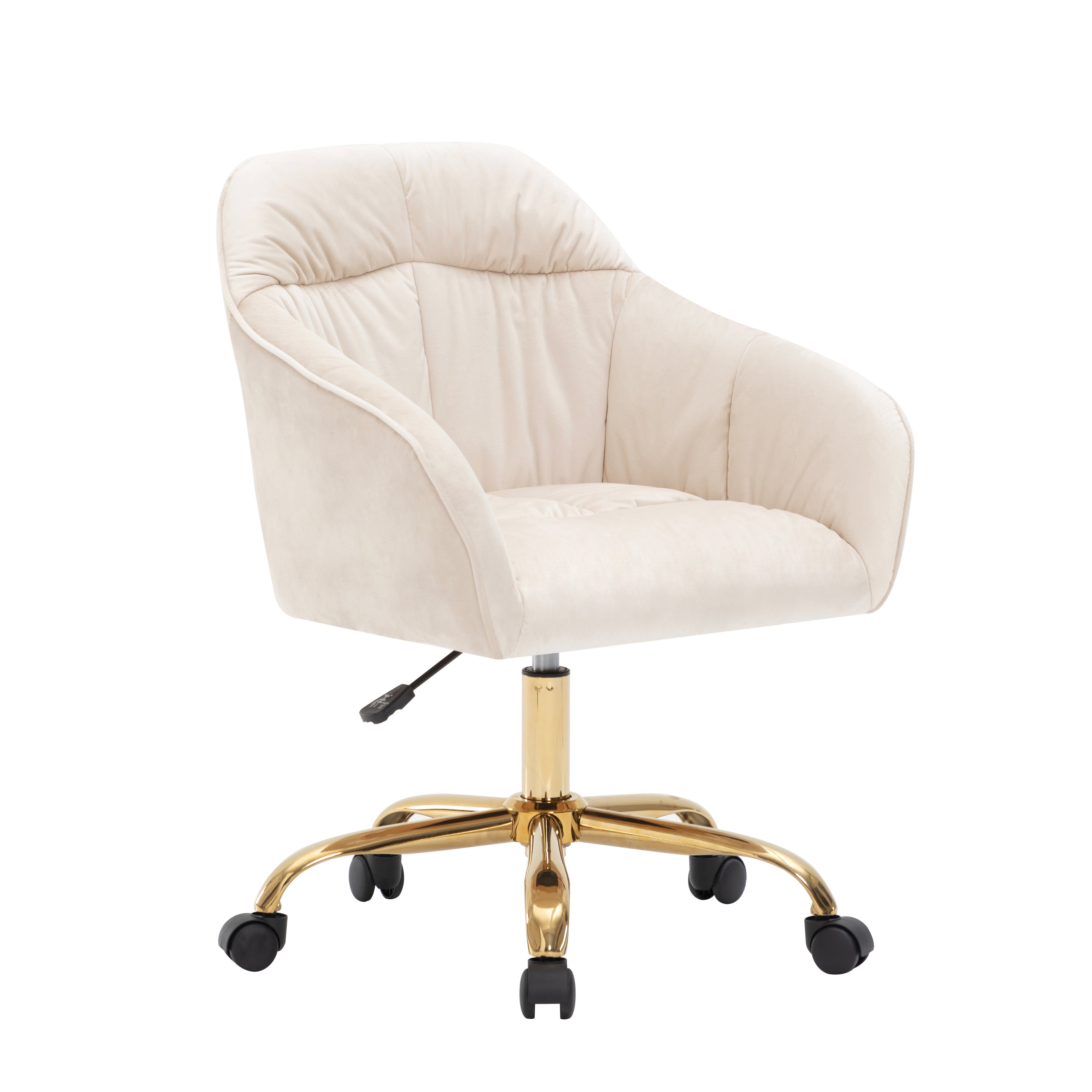 Celya Rollen 360° Goldfarben und Armlehne drehbar Mit Beige | und mit Rückenlehne Armlehne,Home-Office, Drehstuhl (1 St),Drehhocker