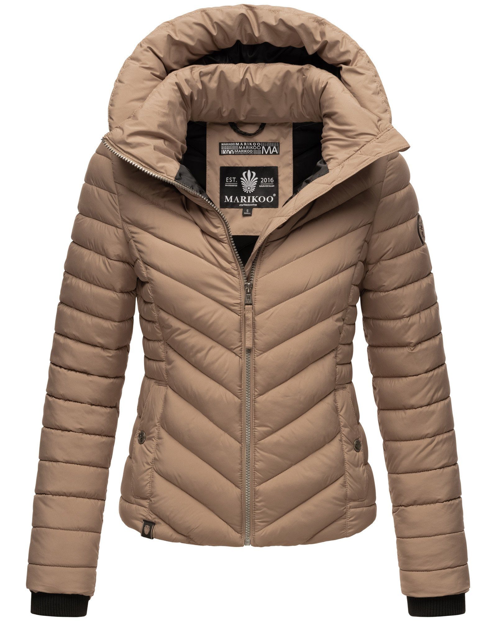 Marikoo Steppjacke Kagomee mit großer Kapuze Taupe