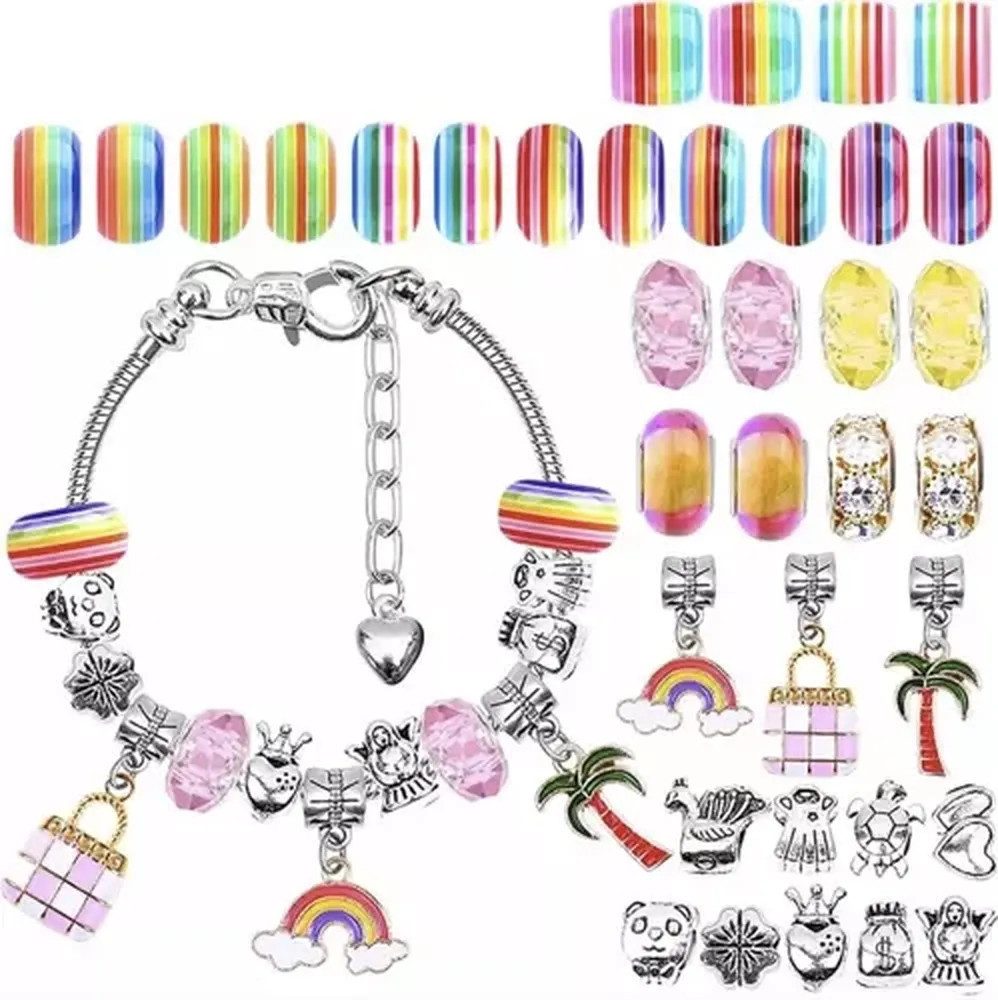 KRUZZEL Armband Set Herstellung Perlen Armbänder (Spar-Set, 107-tlg., Schmuckherstellung), Buntes Kreativset mit Perlen und Anhängern in vielen Formen – Bild 3 von 5