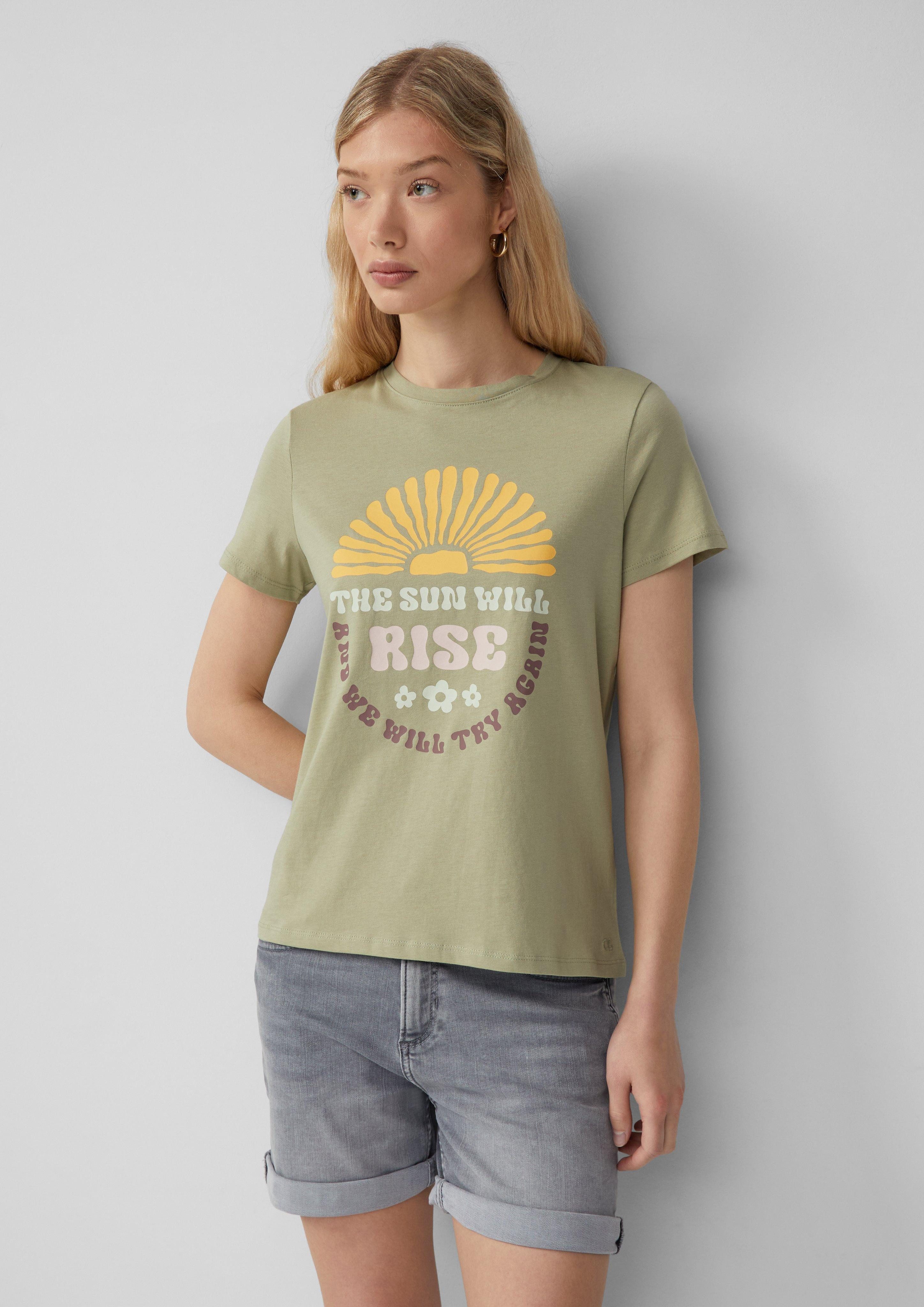 QS Kurzarmshirt Baumwollshirt mit Frontprint günstig online kaufen