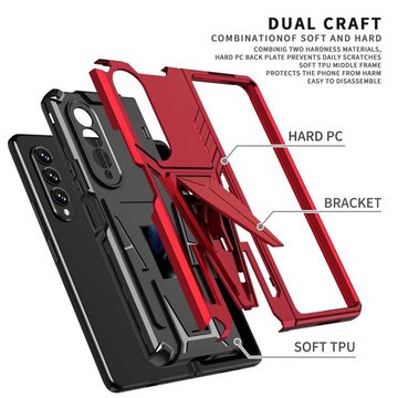 Wigento Handyhülle Für Samsung Galaxy Z Fold4 5G Outdoor Armor Kunststoff Super V Hart Cover Handy Tasche Hülle Etuis Rot