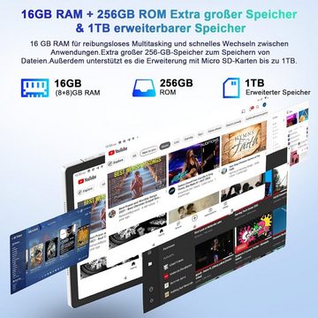 SEBBE 2K Bildschirm Octa-Core 2.0 GHz 16GB RAM +TF 1TB Tablet (11", 256 GB, Android 13, 2000 * 1200 Pixels 10000 mAh 8MP+20MP+2MP Makro/ 5G WLAN Metallgehäuse)