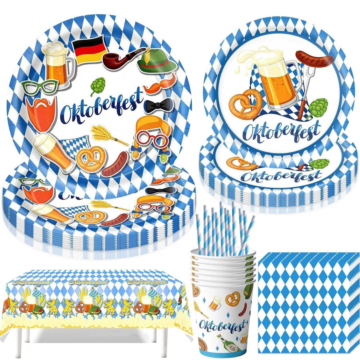LuxusKollektion Pappteller Oktoberfest Partygeschirr Set 61 Teile Blau Weiß, (1 St)