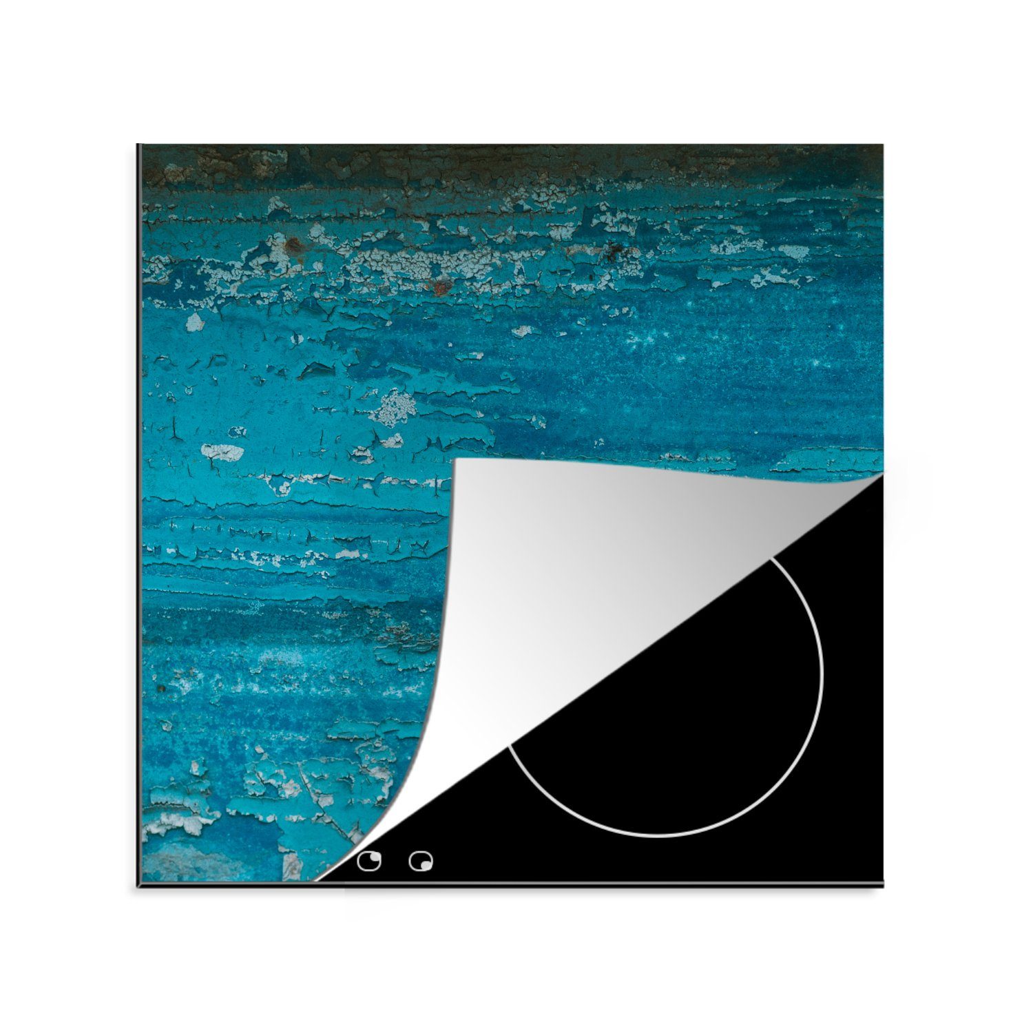 MuchoWow Herdblende-/Abdeckplatte Rost - Weiß - Blau, Vinyl, (1 tlg), 78x78 cm, Ceranfeldabdeckung, Arbeitsplatte für küche