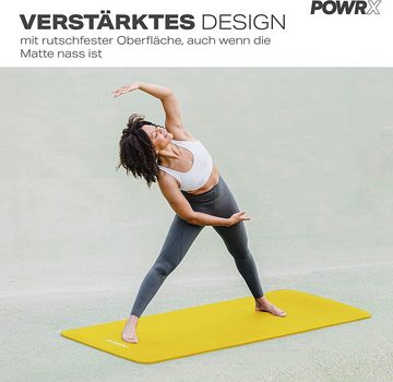POWRX Yogamatte Gymnastikmatte inkl. Trageband + Tasche + GRATIS Übungsposter, Gelb 190 X 60 X 1.5 Cm