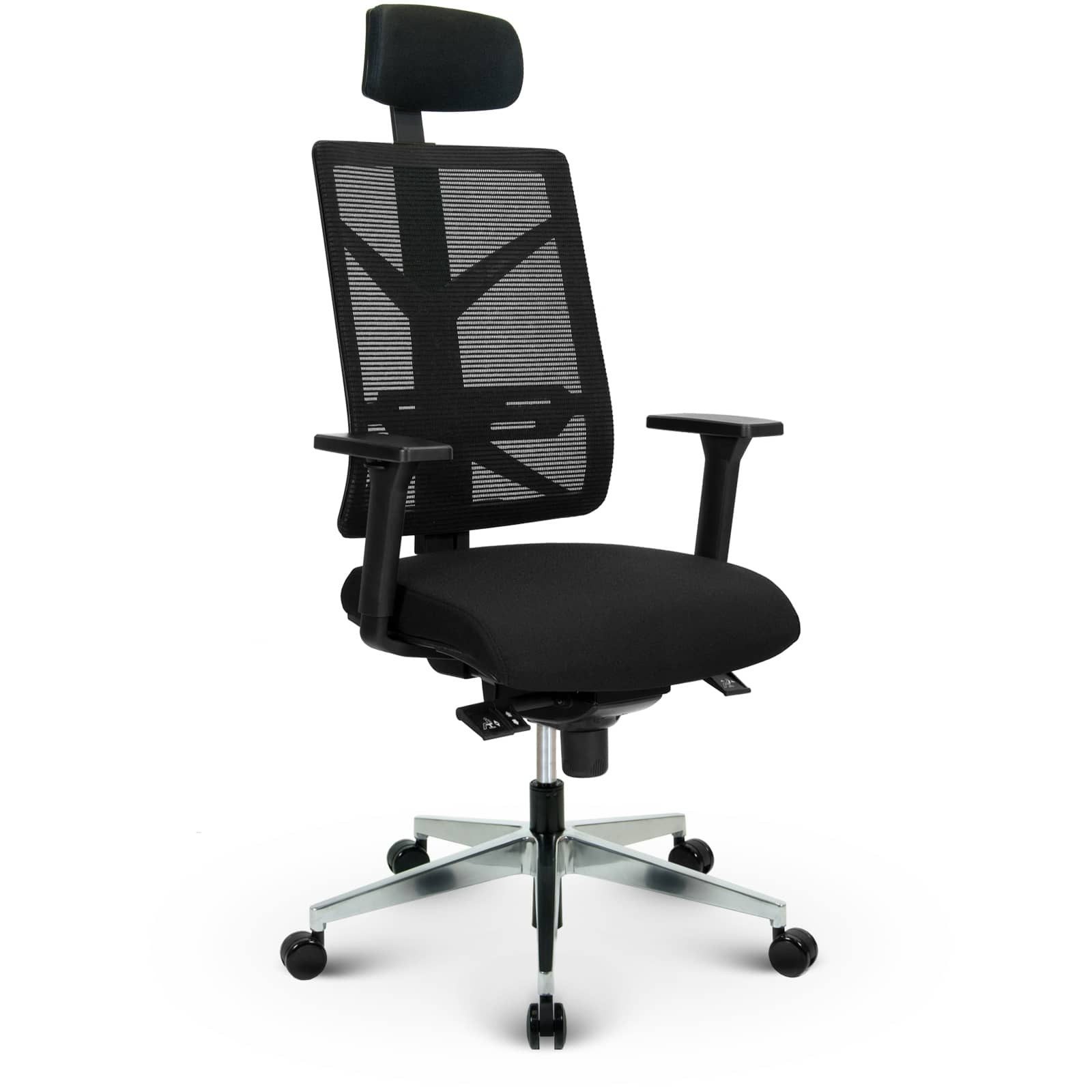 Versee Chefsessel Bürostuhl V1801 Stoff Schwarz – ergonomisch, bis 150 kg belastbar (Drehstuhl für Arbeitszimmer und Home Office), mit Lendenstütze, höhenverstellbar, gepolstert, Netz-Rückenfläche