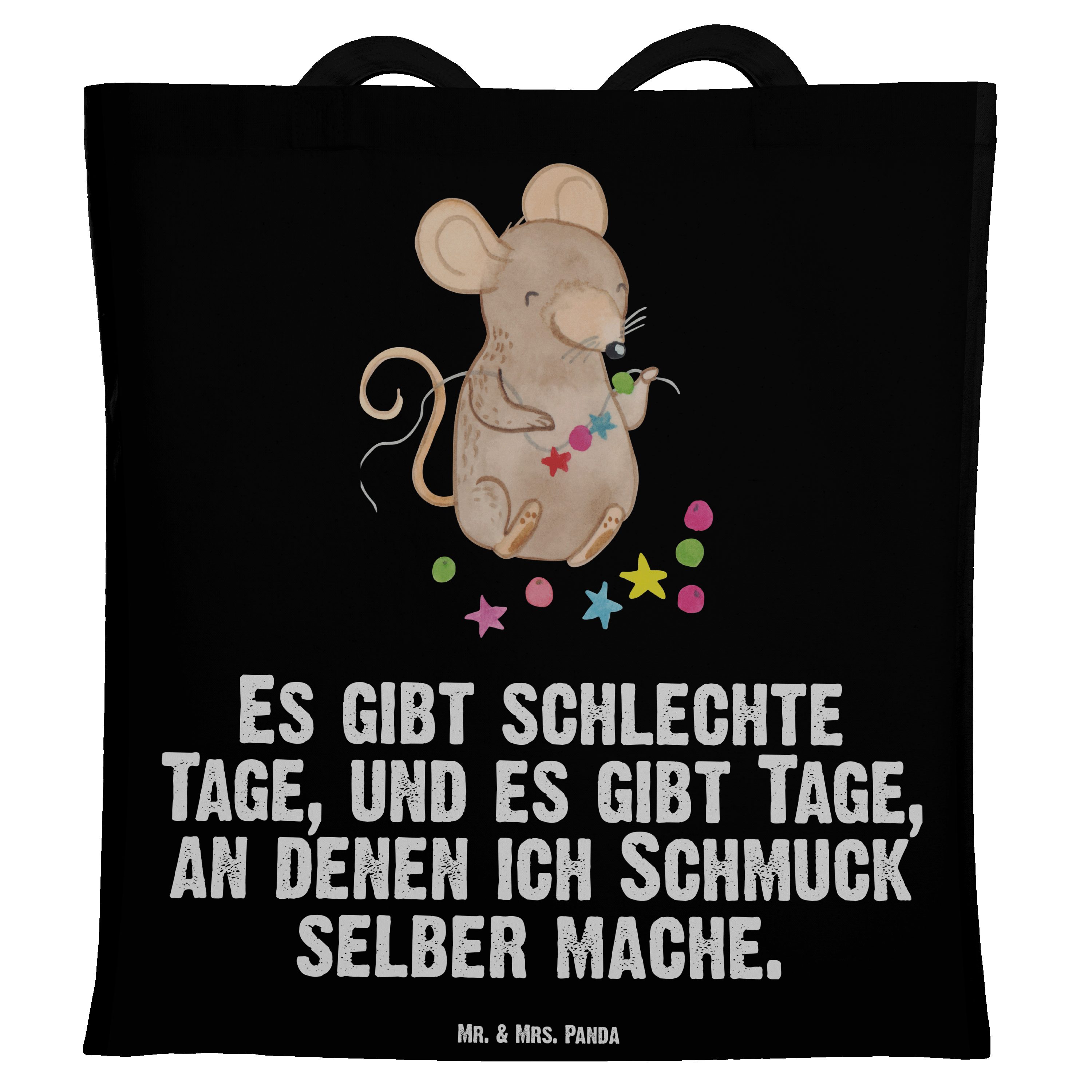 Mr. & Mrs. Panda Tragetasche Maus Schmuck selber machen Tage - Schwarz - Geschenk, Hobby, Beutel, (1-tlg)