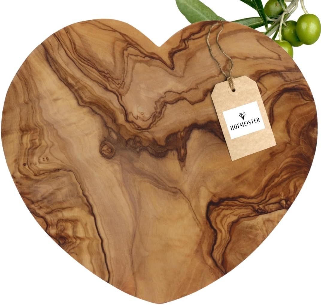 Hofmeister Schneidebrett Olivenholz Herzform 21 cm Küchenbrett, Olivenholz