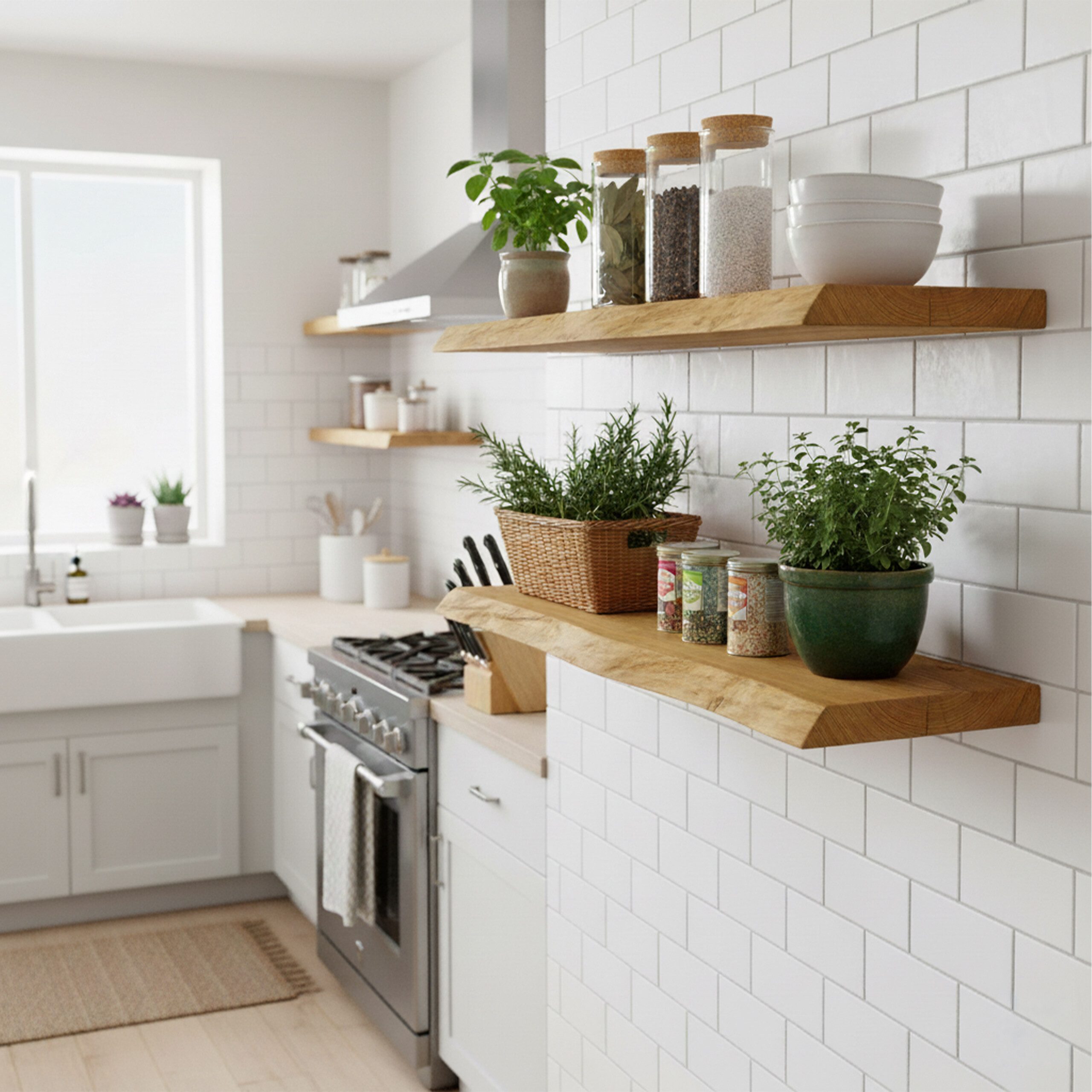 relaxdays Wandregal Massivholz Baumkante, natur, 100 cm