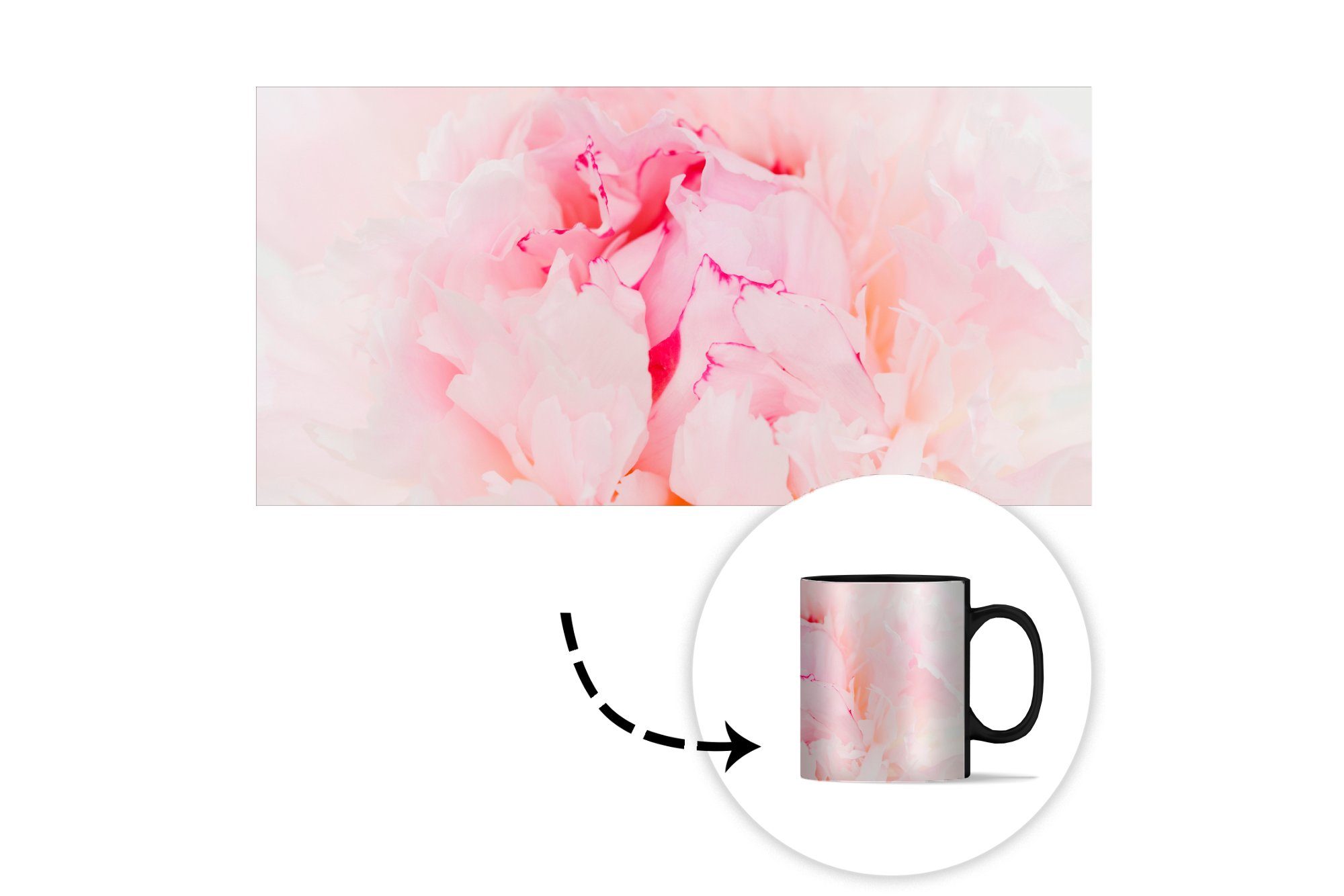 dichten rosa Teetasse, MuchoWow Geschenk Tasse einer Keramik, Farbwechsel, Kaffeetassen, Nahaufnahme Zaubertasse, Pfingstrose,