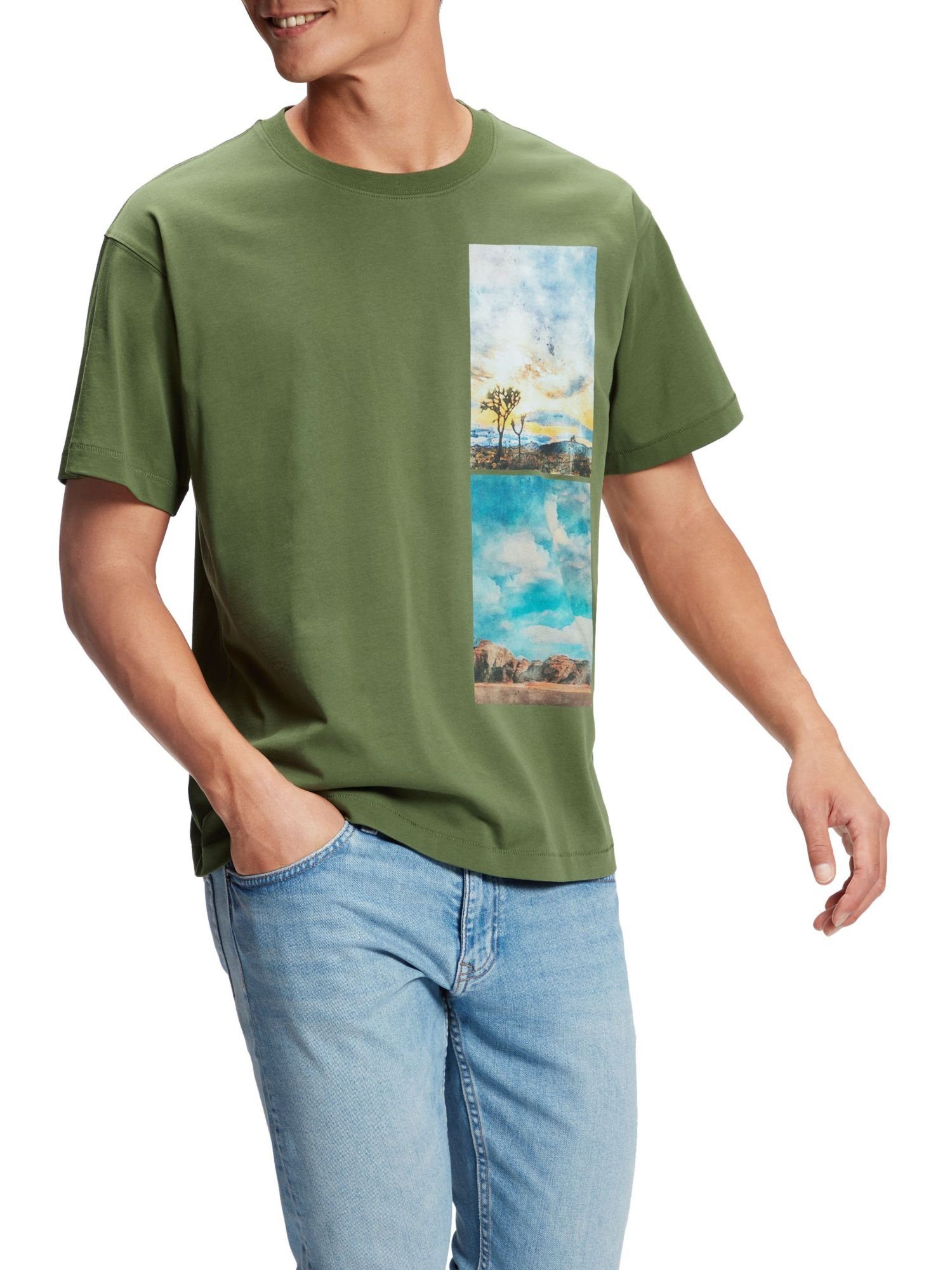 Esprit mit T-Shirt abgesetztem FOREST (1-tlg) Landschafts-Print T-Shirt