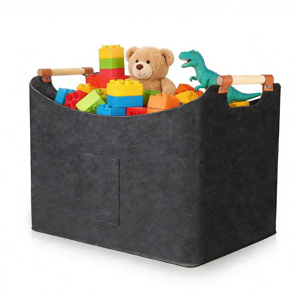 PFCTART Kaminholzkorb Kaminholzkorb Filz mit Holzgriffen – Faltbar Grau (Set, 1 St., Erhältlich in 67L oder 96L – Für Kaminholz & Haushalt), Holzkorb Aufbewahrung bis 30 kg belastbar