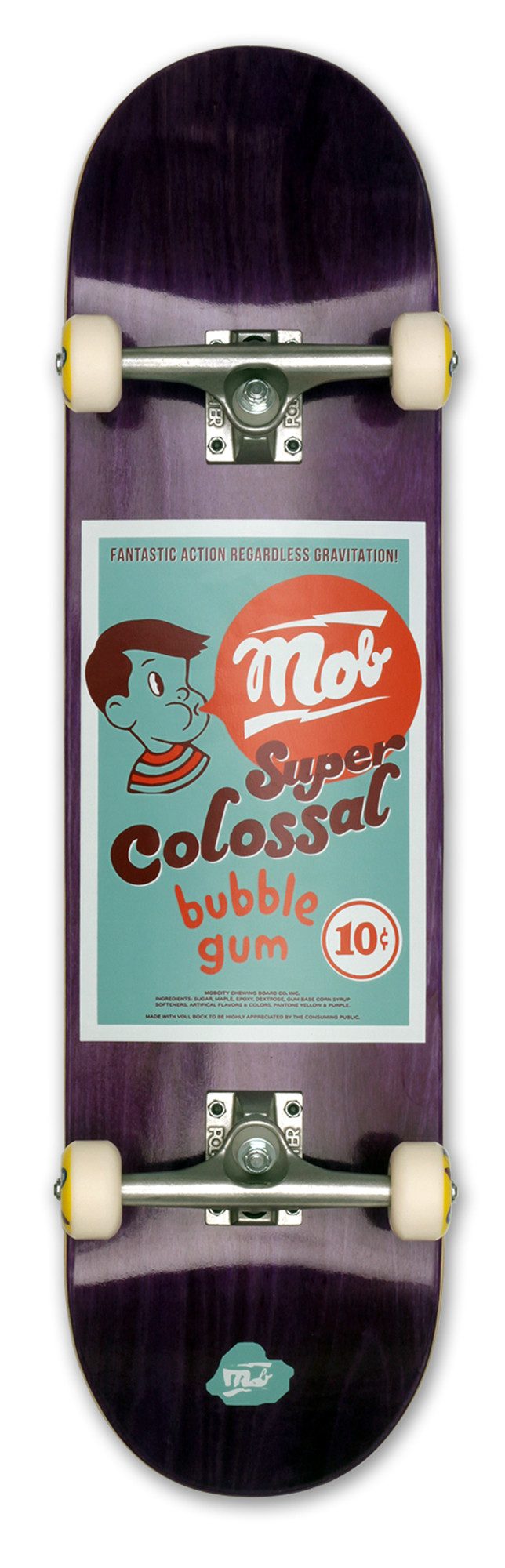 Mob Skateboards Skateboard Bubble 8.25 Complete - Komplettboard 32 x 8.25 Zoll (fertig montiert -, 1-St., "Super Colossal" Schriftzug - Lila), Holzboard aus Ahornholz - Skateboard für Jugendliche, Erwachsene
