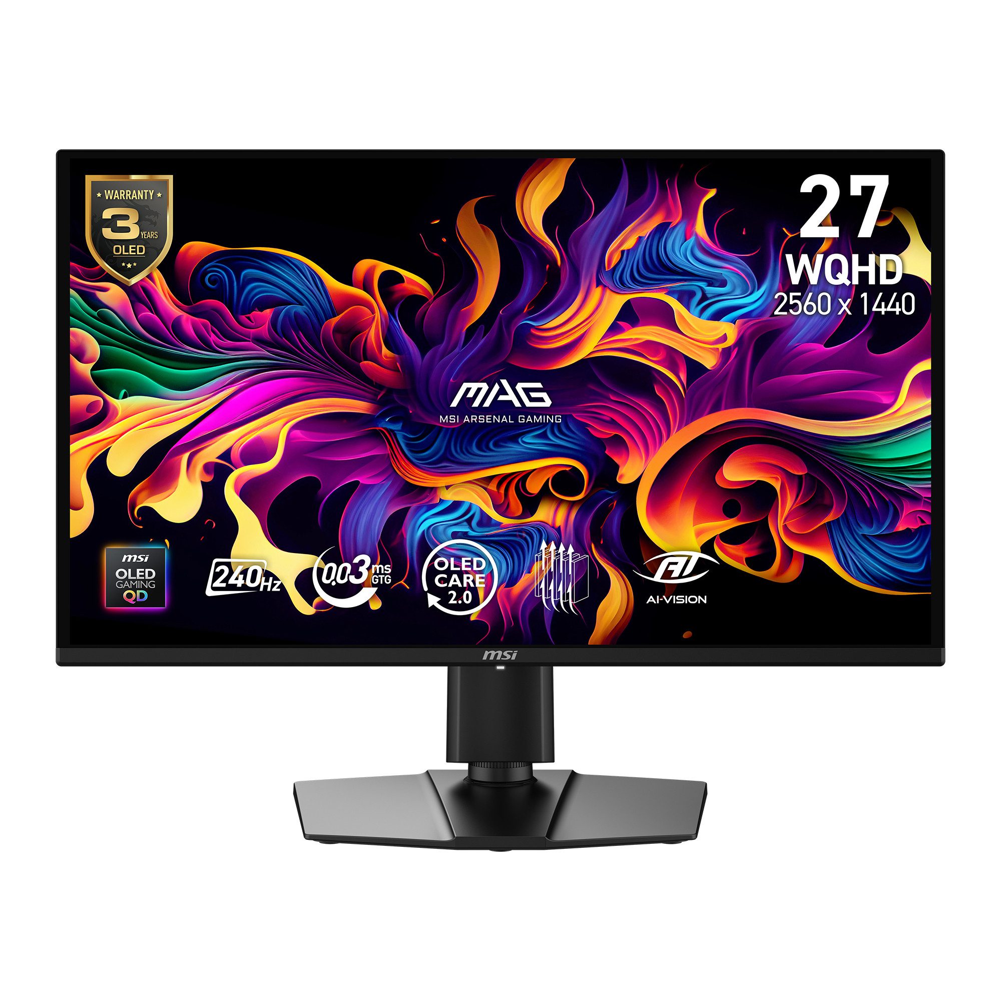 MSI MAG 274QP QD-OLED X24 OLED-Monitor (67,3 cm/27 ", 2560 x 1440 px, WQHD, 0,03 ms Reaktionszeit, 240 Hz, QD-OLED, neig-, schwenk-, höhenverstellbar, Pivot)
