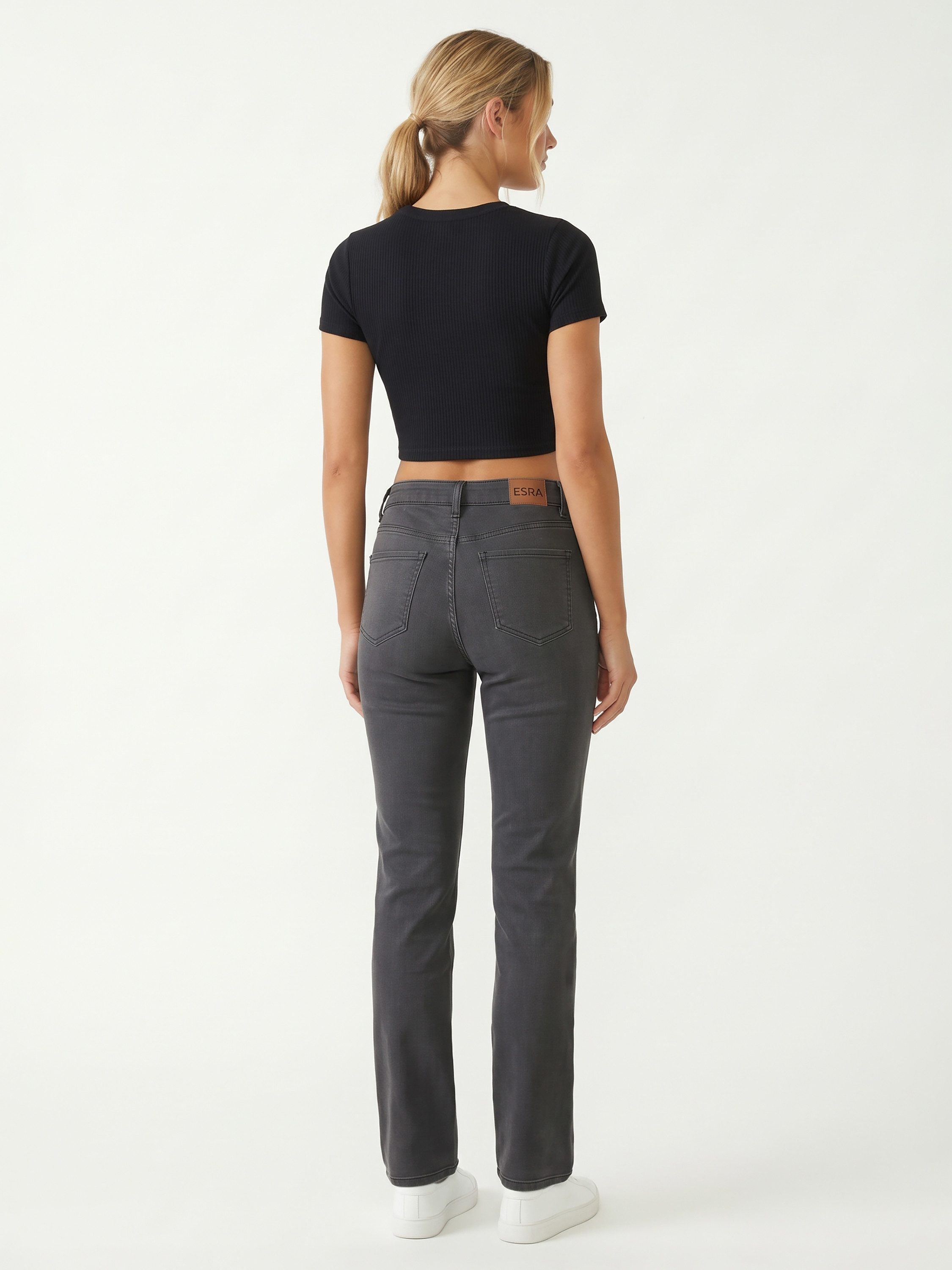 ESRA Stoffhose Stretch Hose Damen Regular Stoff-Hose Damen Elegant Hose elastisch High Waist Damen Hose Elegant Business Hose Stoffhose Straight Hose – Bild 4 von 5