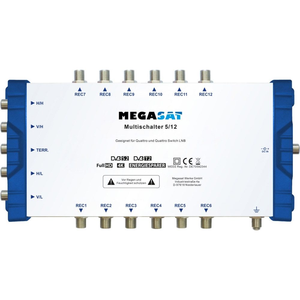 Megasat Megasat Multischalter 5/12 für Satellitenempfang. Camping Sat-Anlage (1 Satellit), Quad und Quattro LNB tauglich