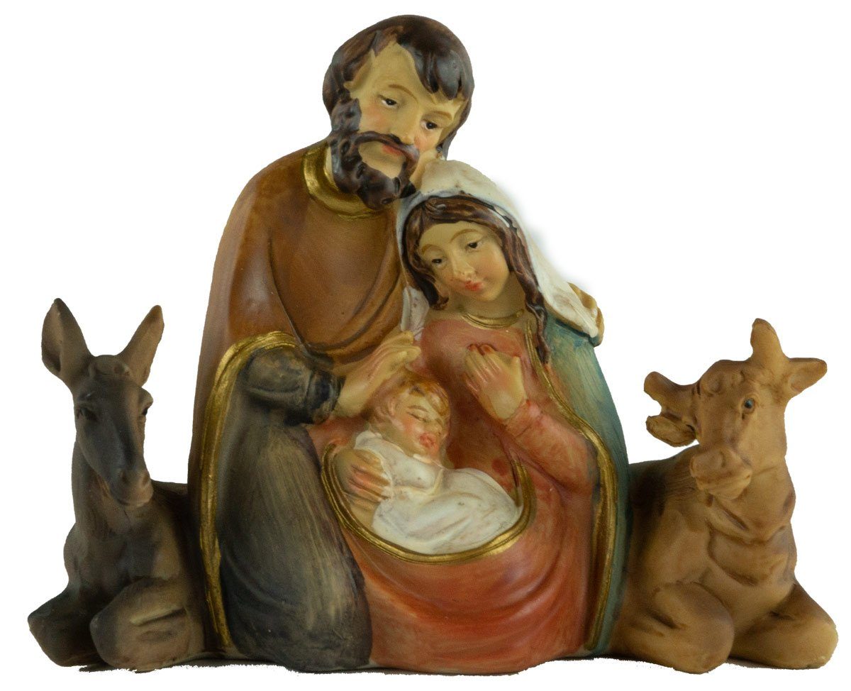 dekoprojekt Krippenfigur Krippenfigur Heilige Familie mit Ochse und Esel (1 St), handbemalte Krippenfiguren