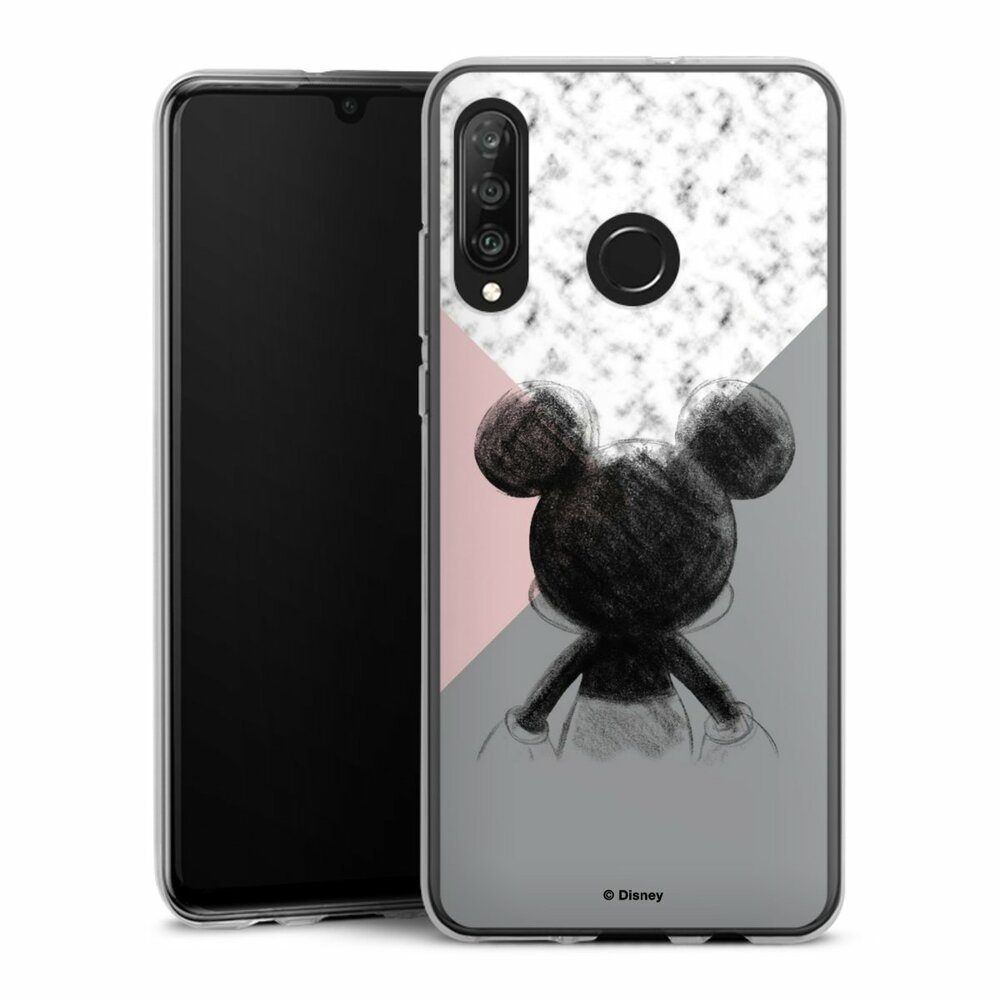 DeinDesign Handyhülle Disney Marmor Mickey Mouse Mickey Mouse Scribble,  Huawei P30 Lite New Edition Silikon Hülle Bumper Case Smartphone Cover